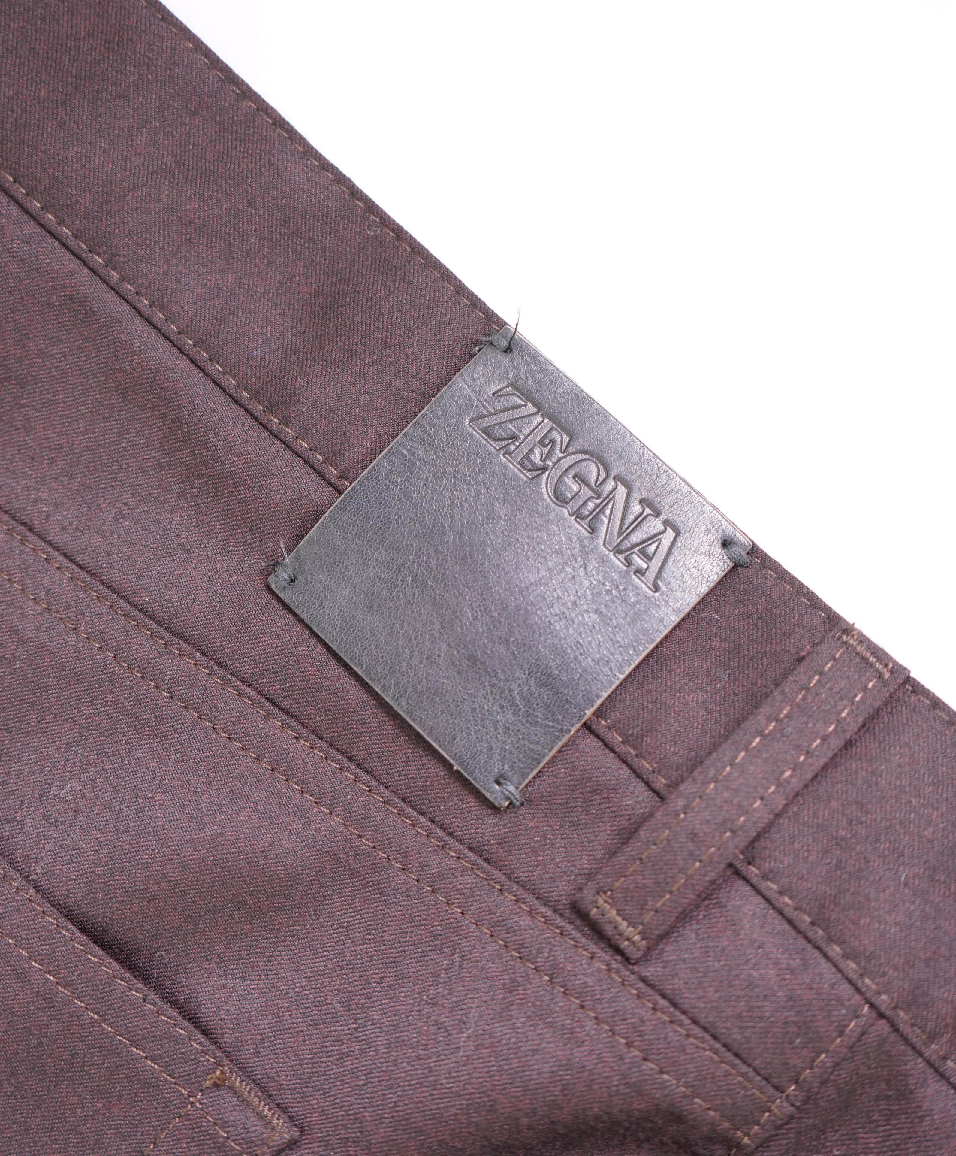 $650 ERMENEGILDO ZEGNA - Burgundy/Brown Wool 5-Pocket SLIM Dress Pants - 38W