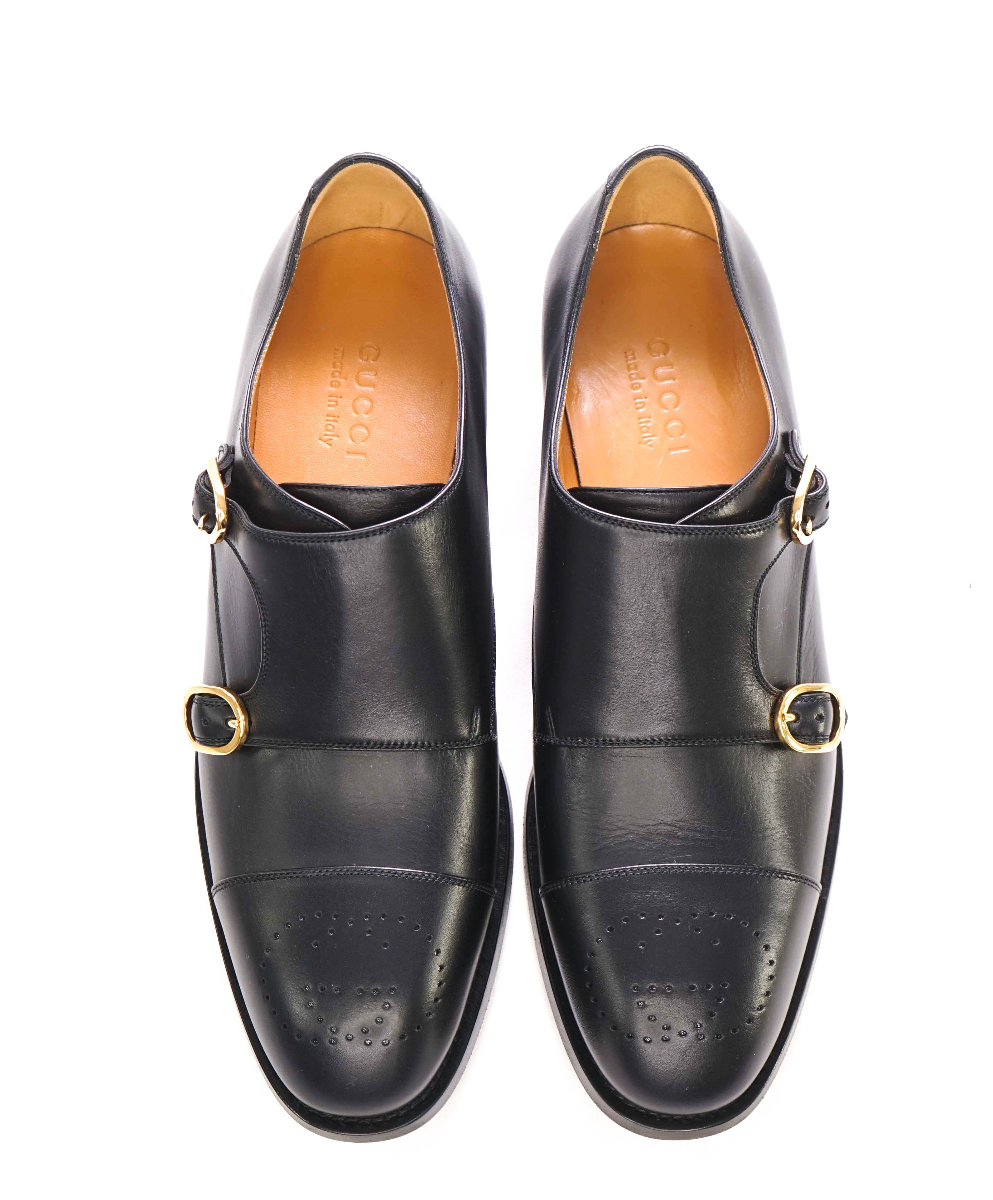 $1,190 GUCCI - GG Logo Brogue Cap Toe Monk Strap Loafers - 10.5US (10G)