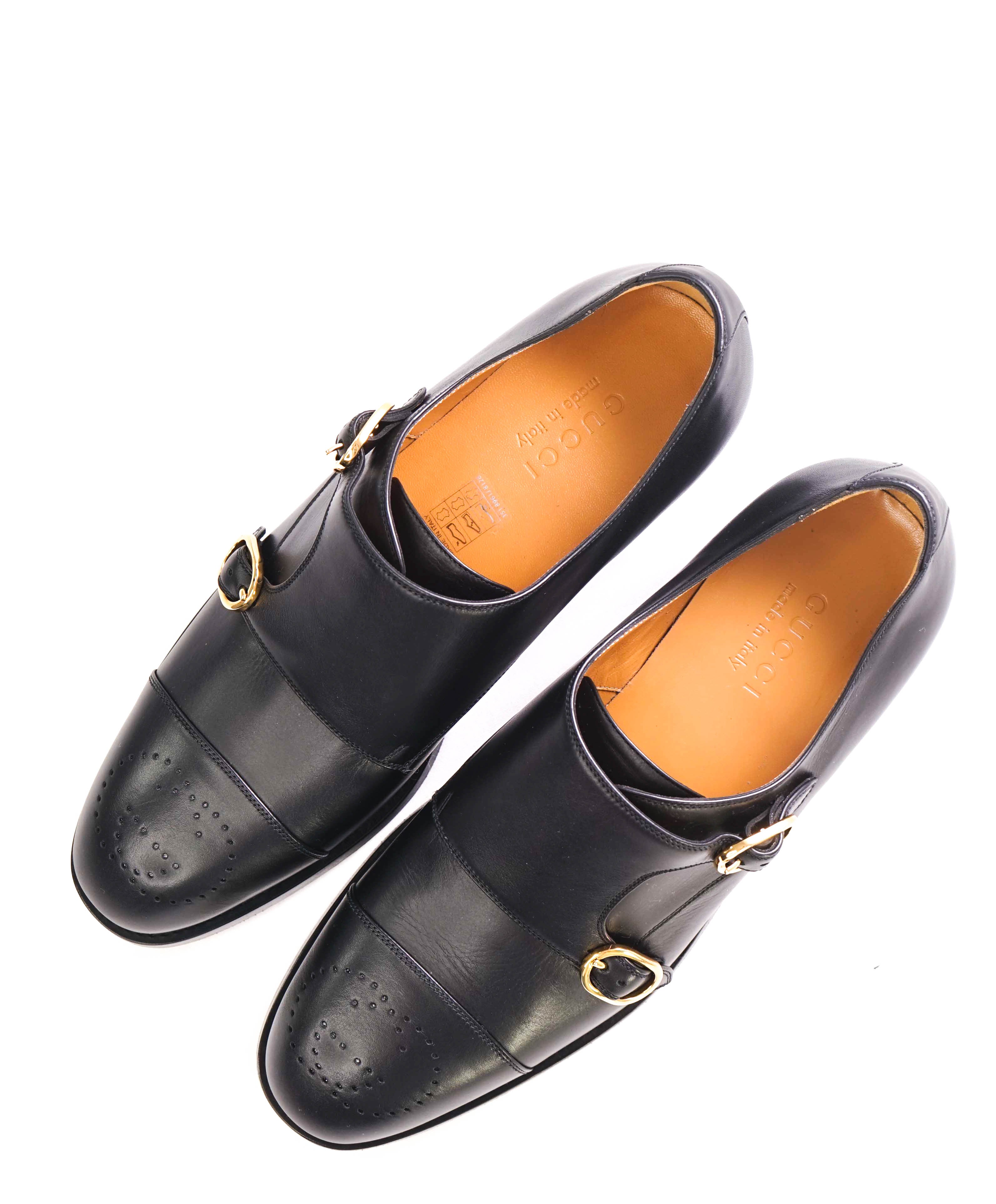 $1,190 GUCCI - GG Logo Brogue Cap Toe Monk Strap Loafers - 10.5US (10G)