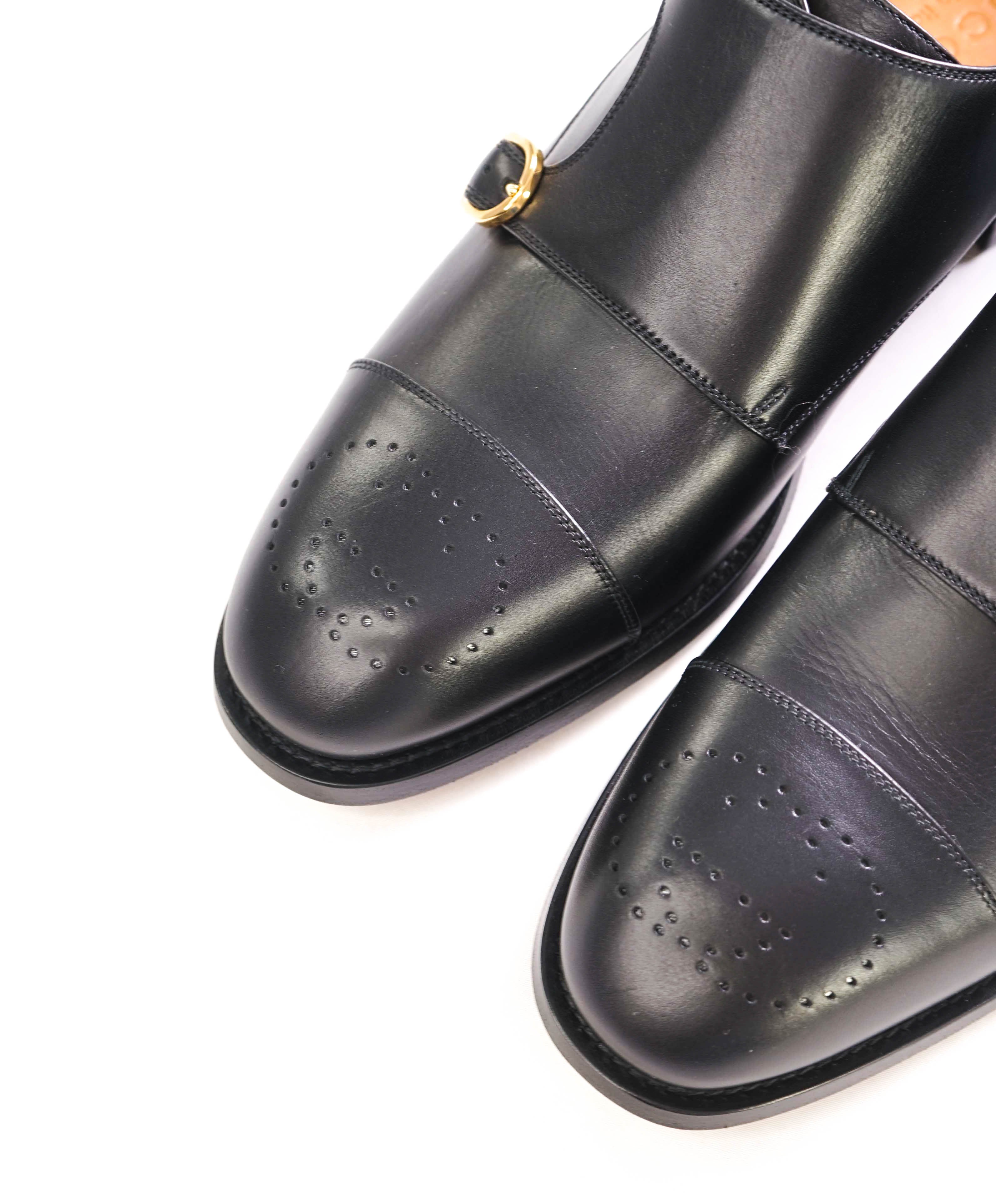 $1,190 GUCCI - GG Logo Brogue Cap Toe Monk Strap Loafers - 10.5US (10G)