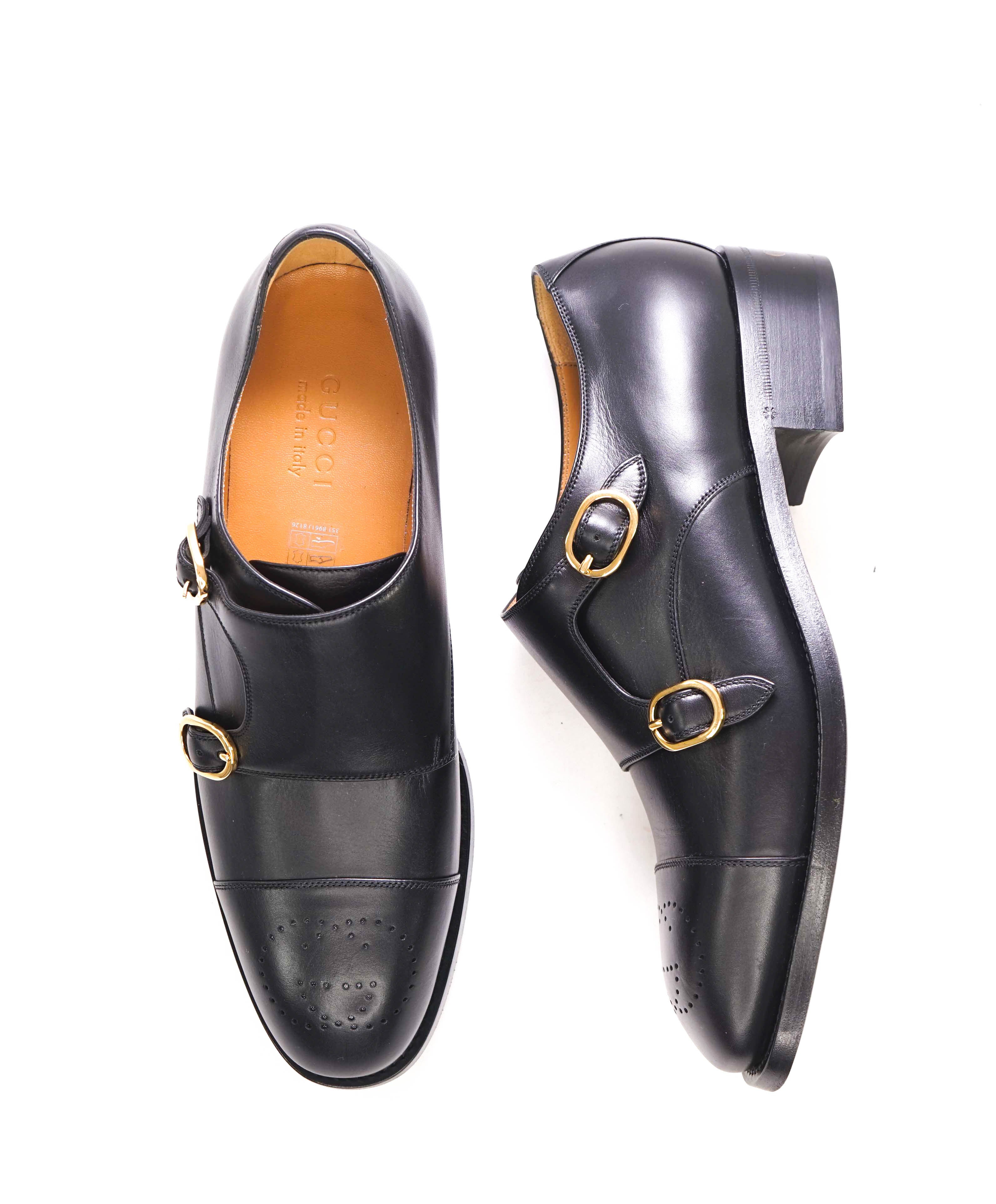 $1,190 GUCCI - GG Logo Brogue Cap Toe Monk Strap Loafers - 10.5US (10G)