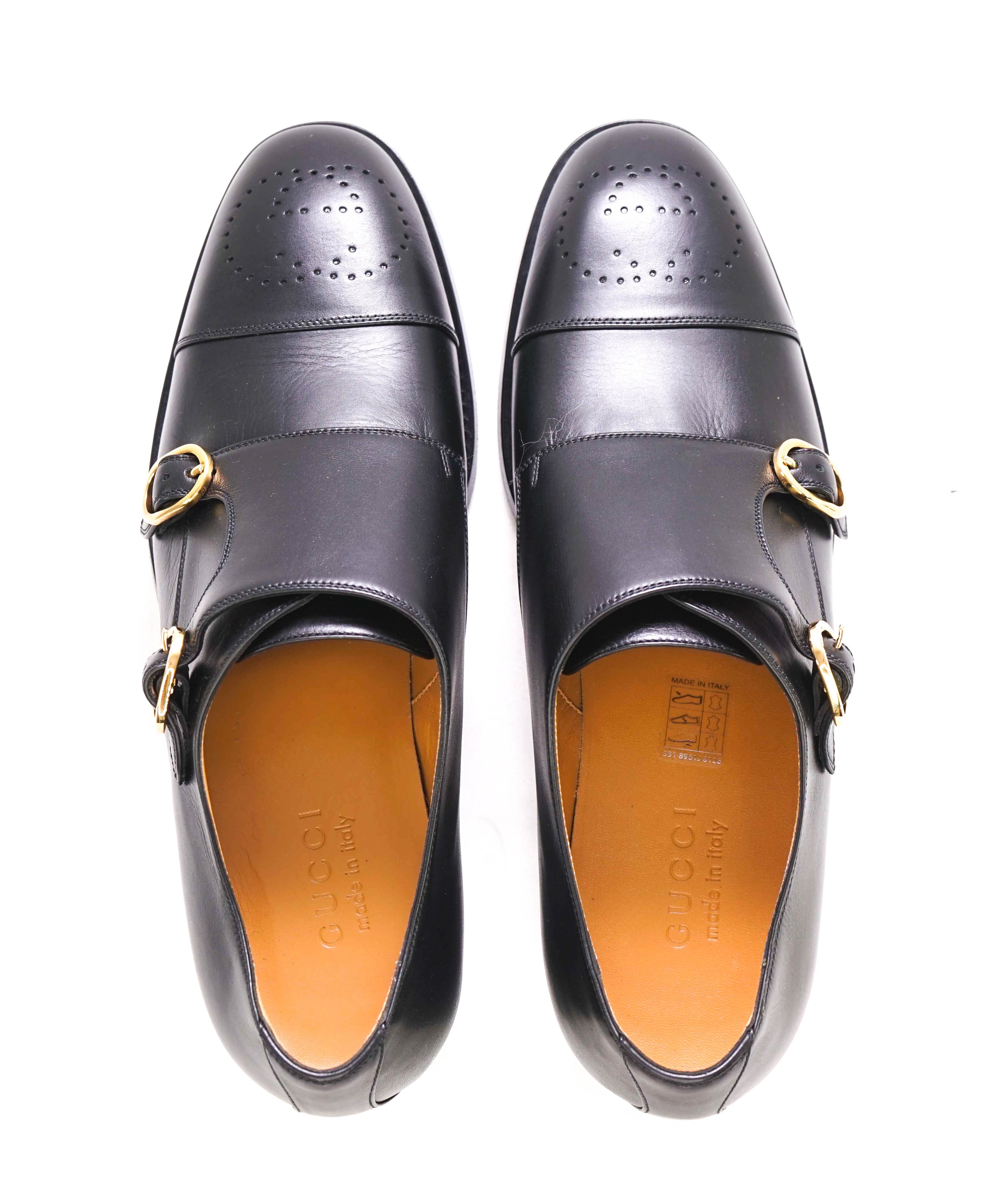 $1,190 GUCCI - GG Logo Brogue Cap Toe Monk Strap Loafers - 10.5US (10G)