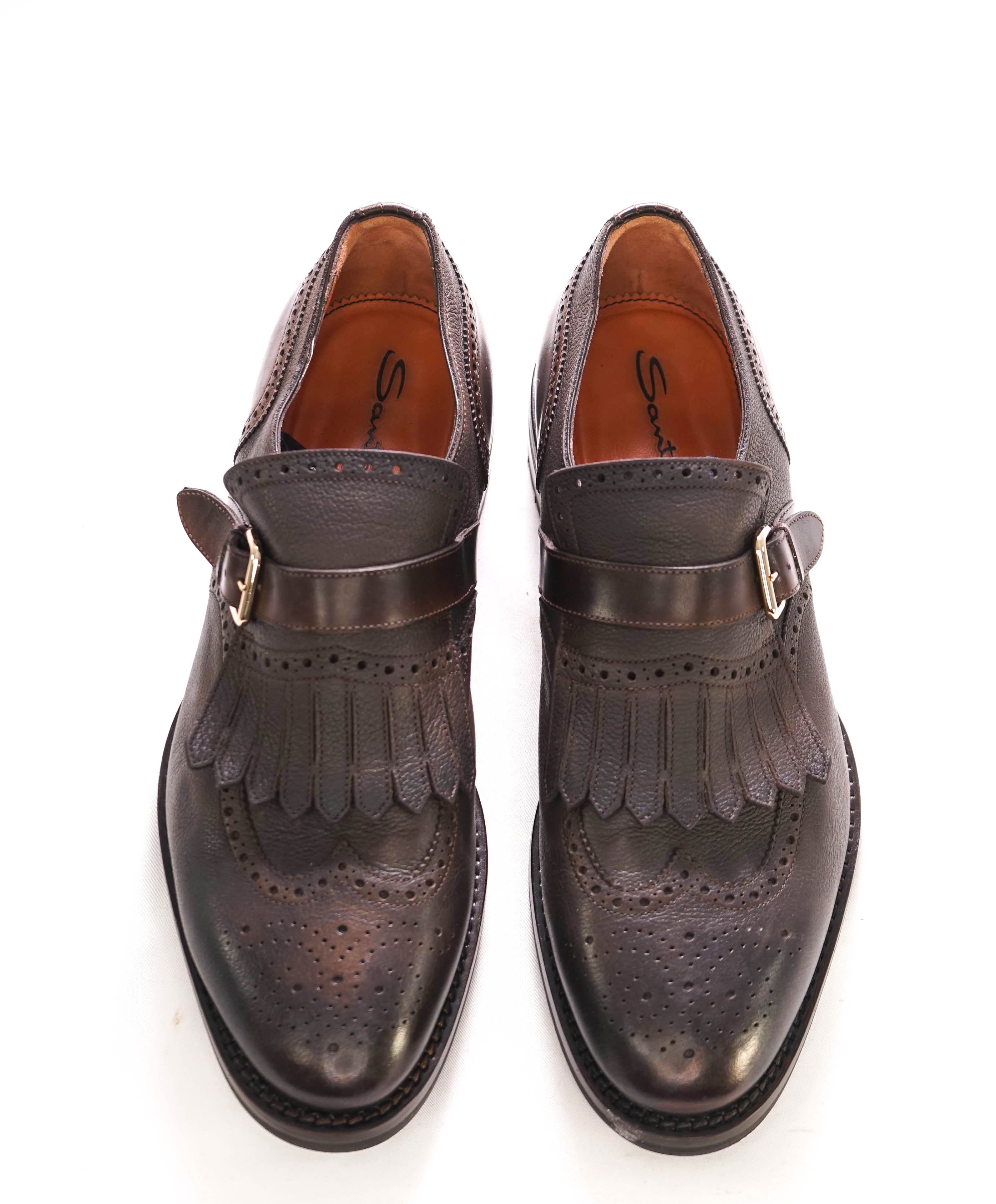 $1,195 SANTONI - Brogue Single Monk LUG SOLE Kilt Loafers - 11 US (10 IT)