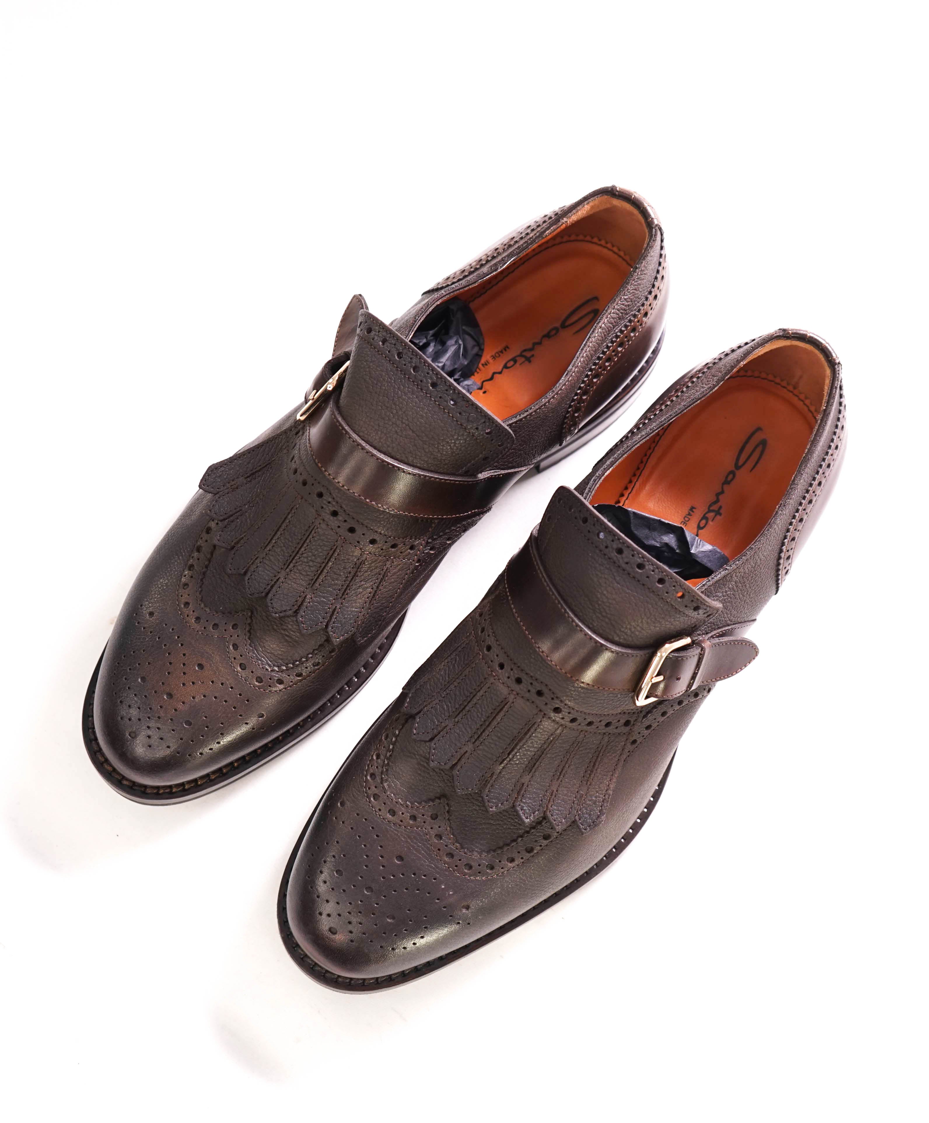 $1,195 SANTONI - Brogue Single Monk LUG SOLE Kilt Loafers - 11 US (10 IT)