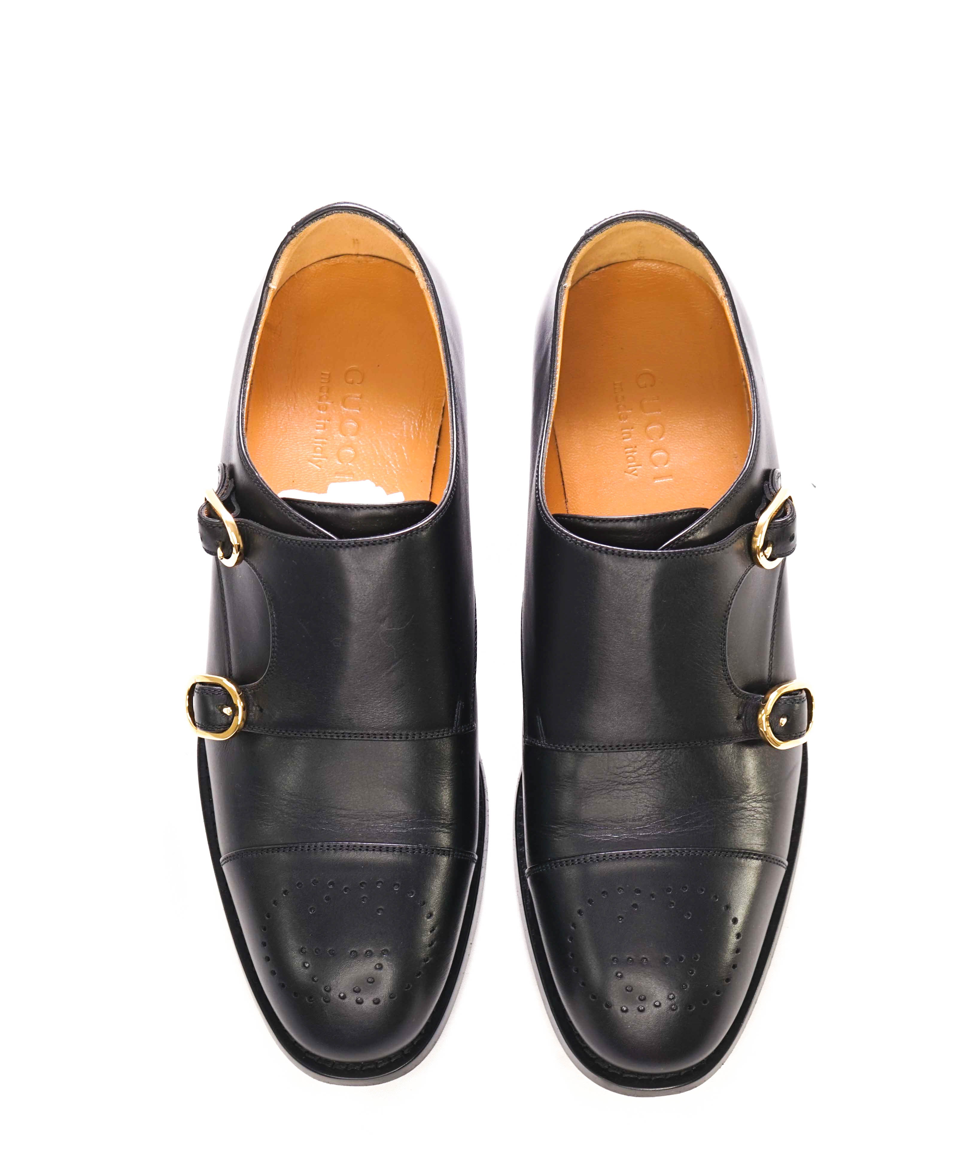 $1,190 GUCCI - GG Logo Brogue Cap Toe Monk Strap Loafers - 8.5US (8G)