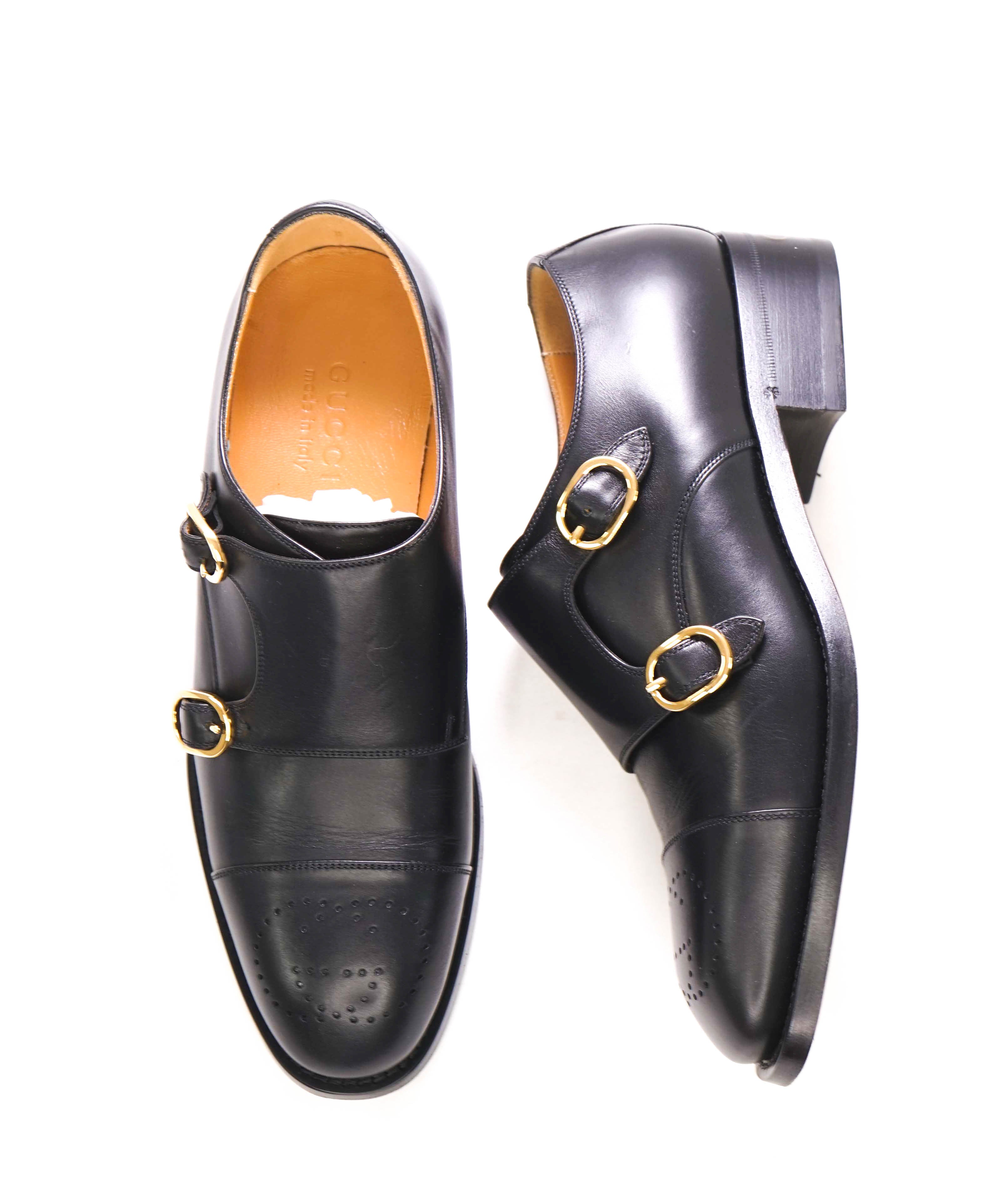 $1,190 GUCCI - GG Logo Brogue Cap Toe Monk Strap Loafers - 8.5US (8G)