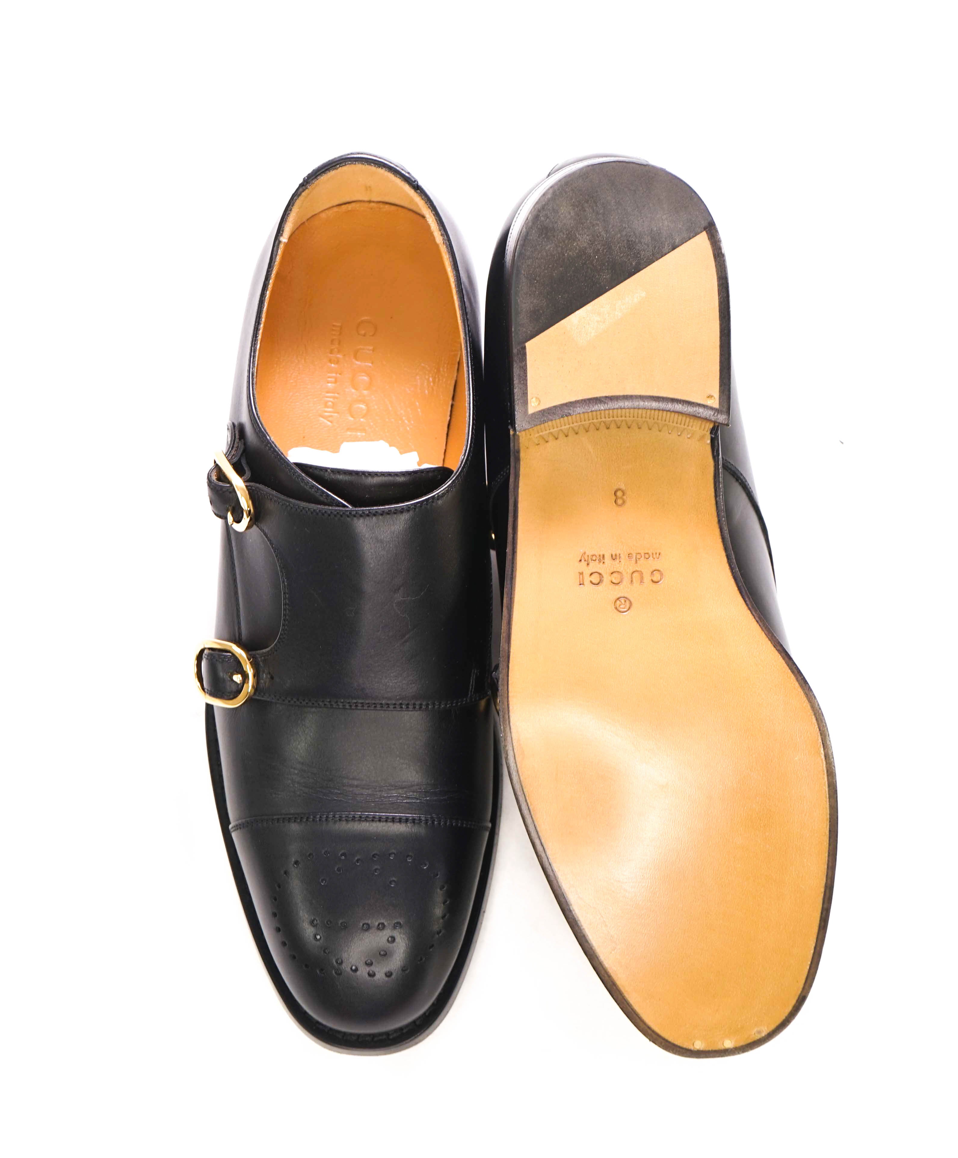 $1,190 GUCCI - GG Logo Brogue Cap Toe Monk Strap Loafers - 8.5US (8G)