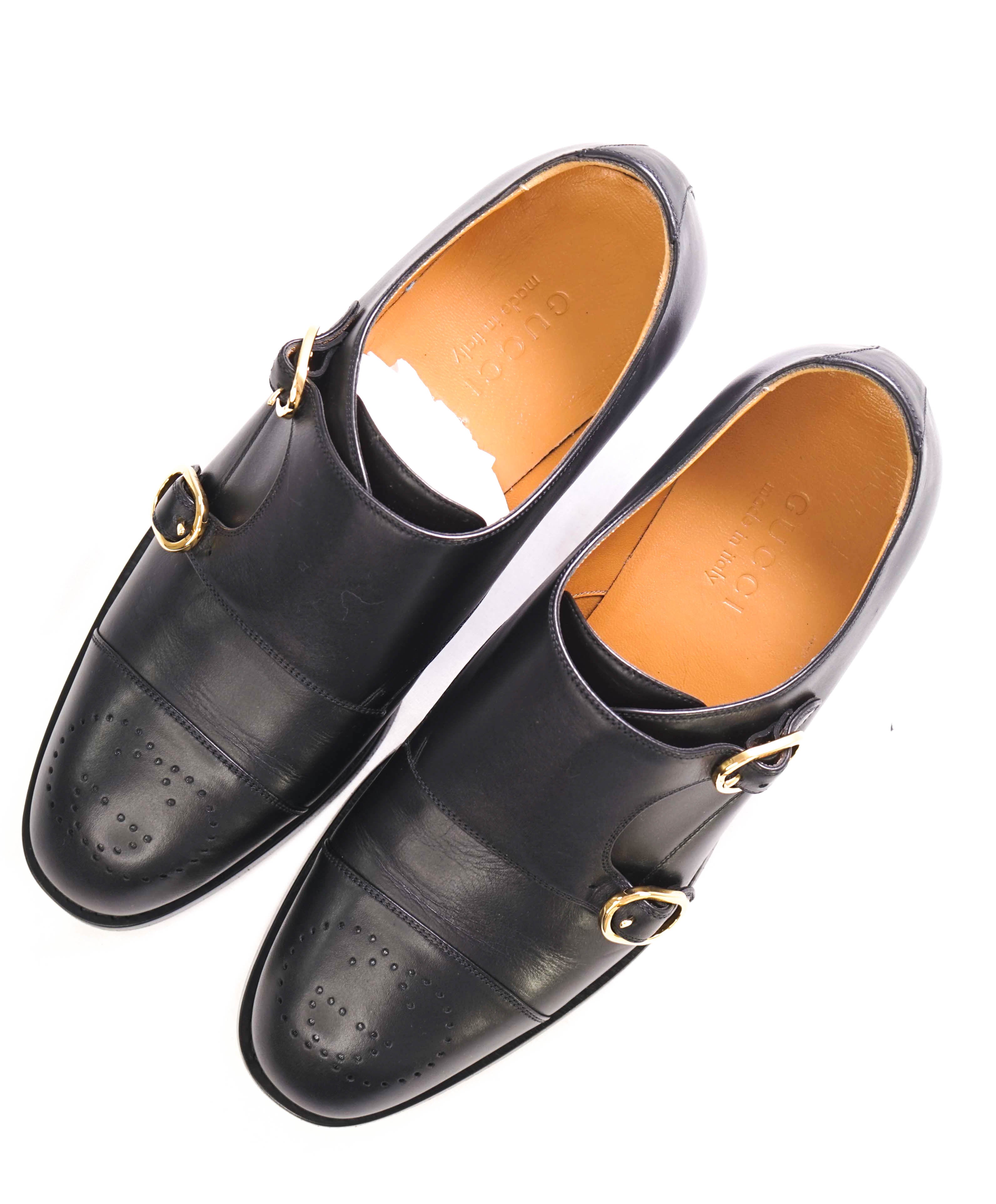 $1,190 GUCCI - GG Logo Brogue Cap Toe Monk Strap Loafers - 8.5US (8G)