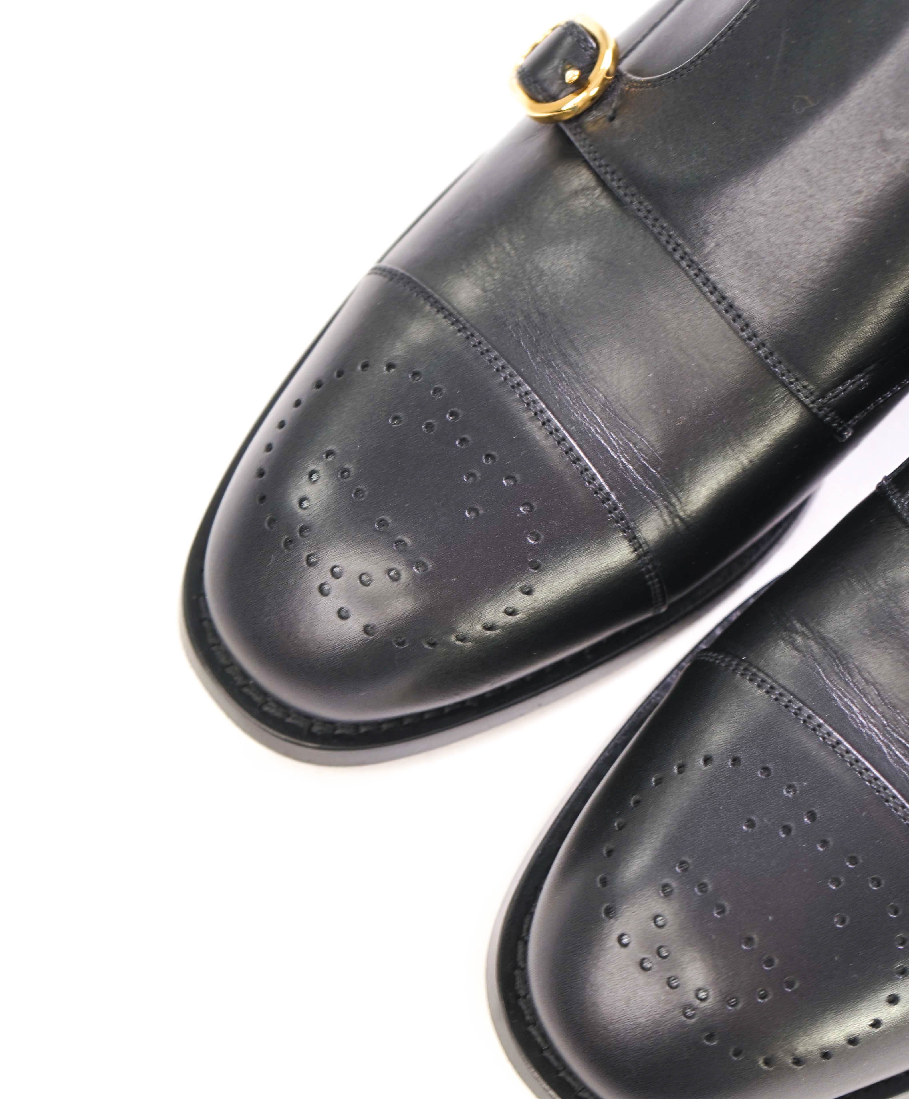 $1,190 GUCCI - GG Logo Brogue Cap Toe Monk Strap Loafers - 8.5US (8G)