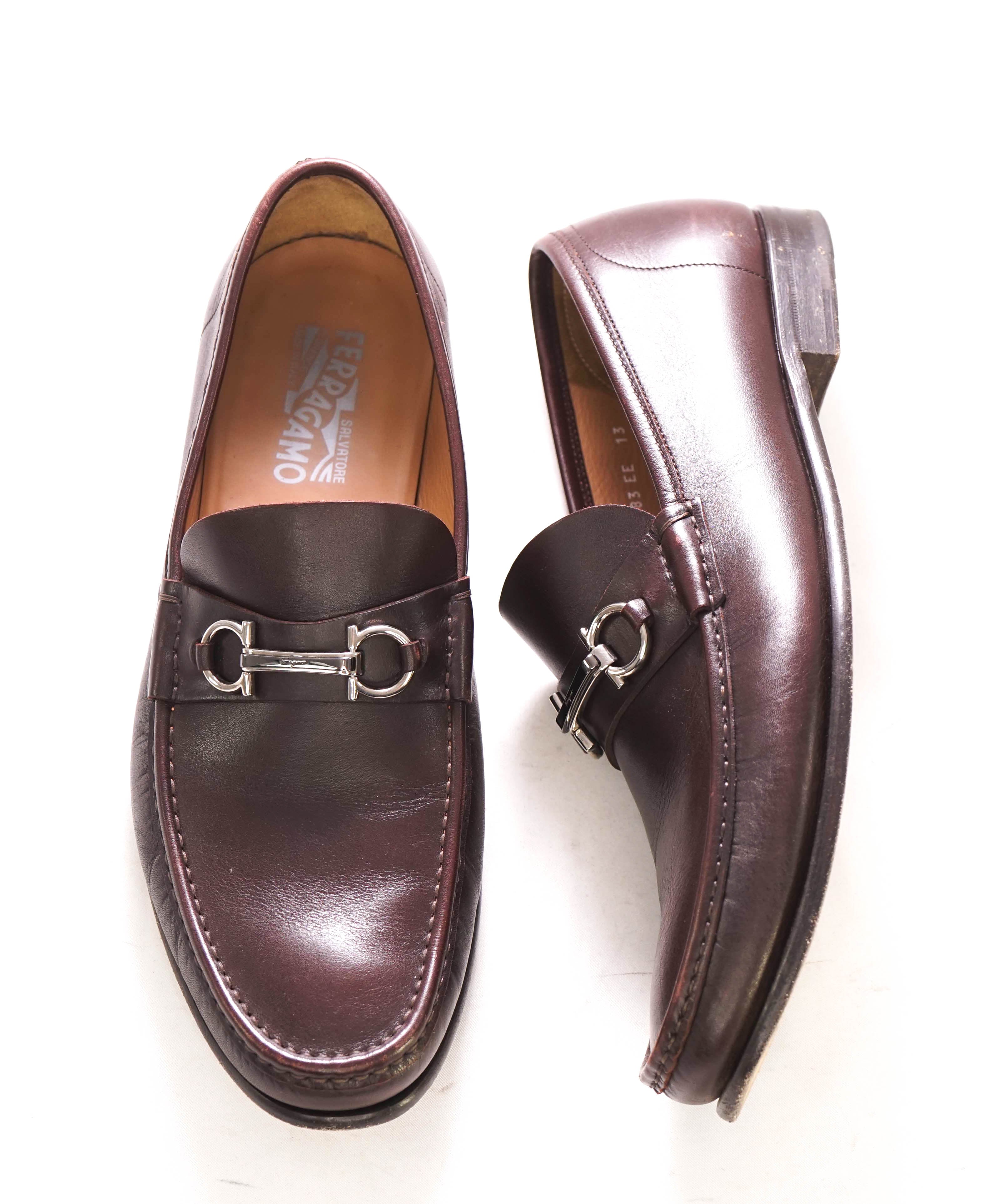 $850 SALVATORE FERRAGAMO - “Rafael" Oxblood/Brown Leather Gancini Logo Loafer- 13 EE