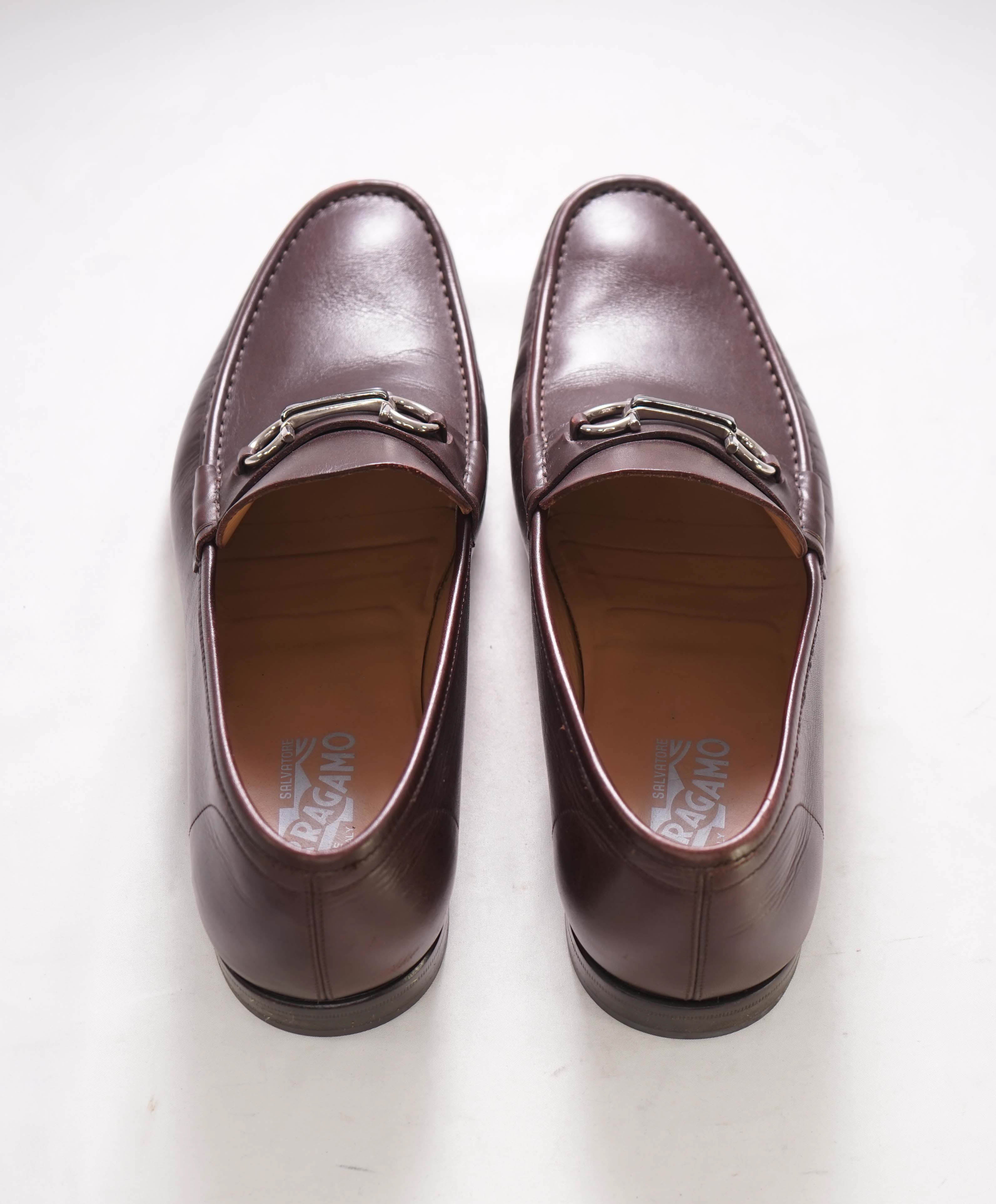 $850 SALVATORE FERRAGAMO - “Rafael" Oxblood/Brown Leather Gancini Logo Loafer- 13 EE