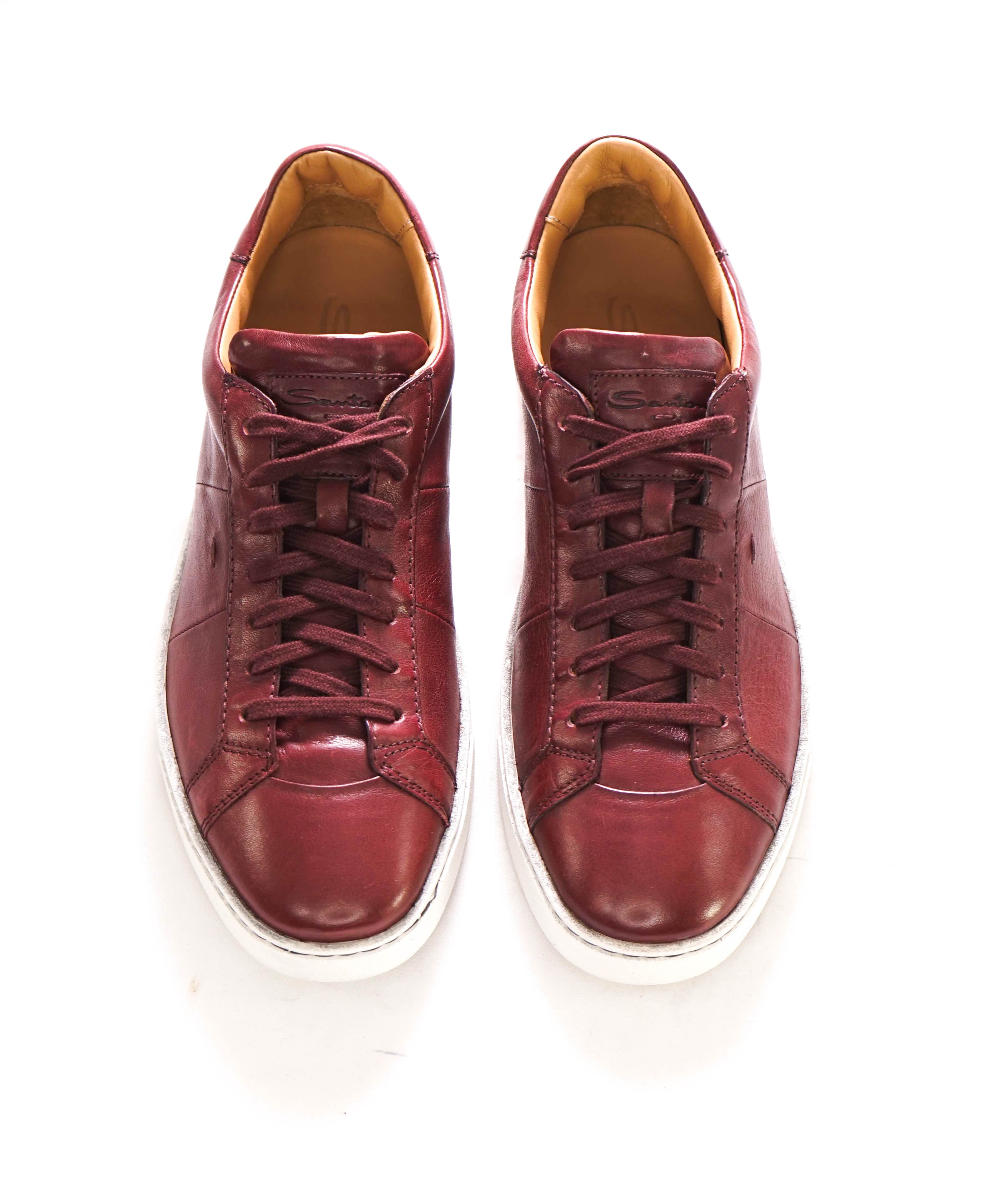 $695 SANTONI - Peyton-4 Burgundy Red Leather Sneaker - 8.5 D US 41.5 EU