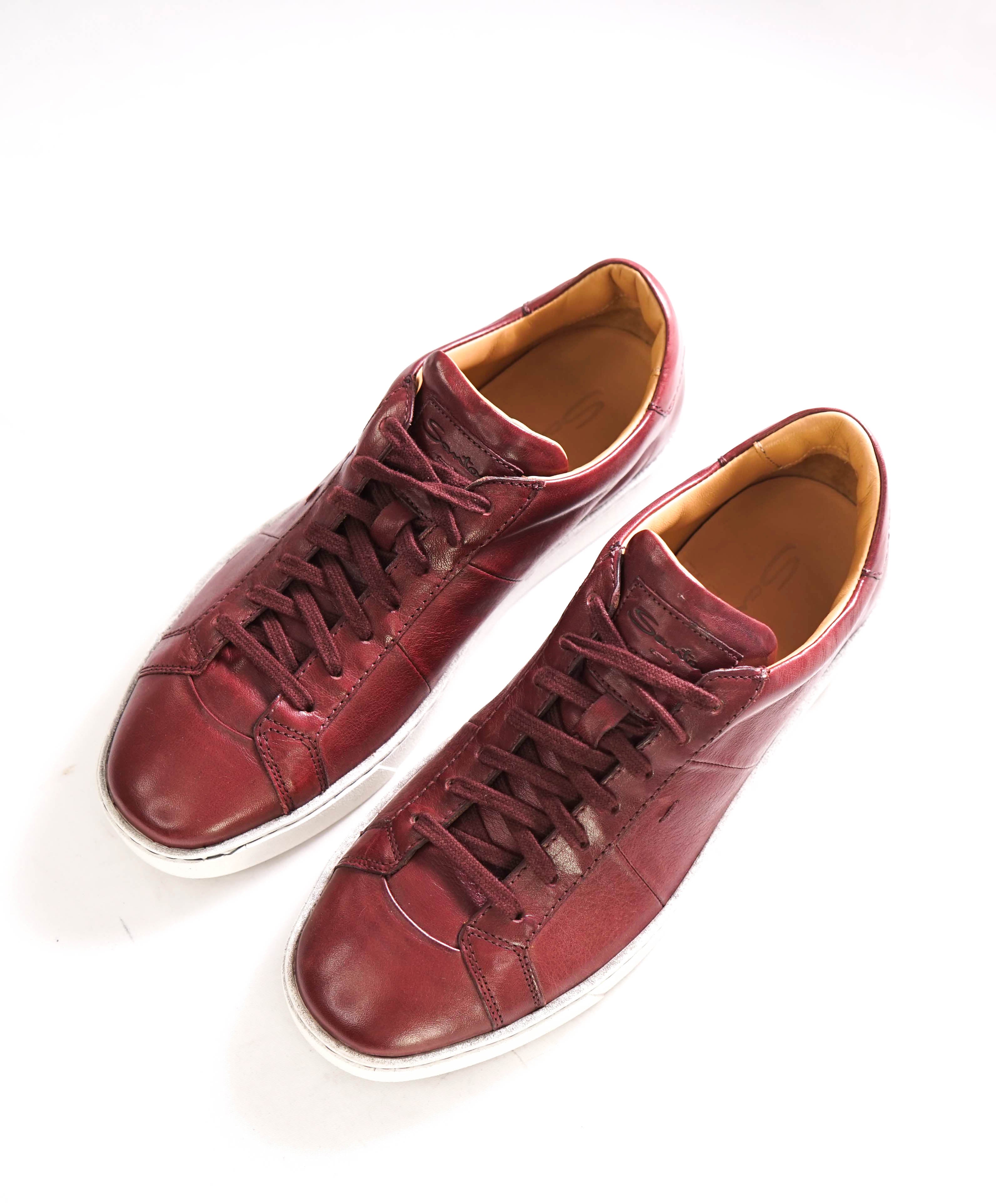 $695 SANTONI - Peyton-4 Burgundy Red Leather Sneaker - 8.5 D US 41.5 EU