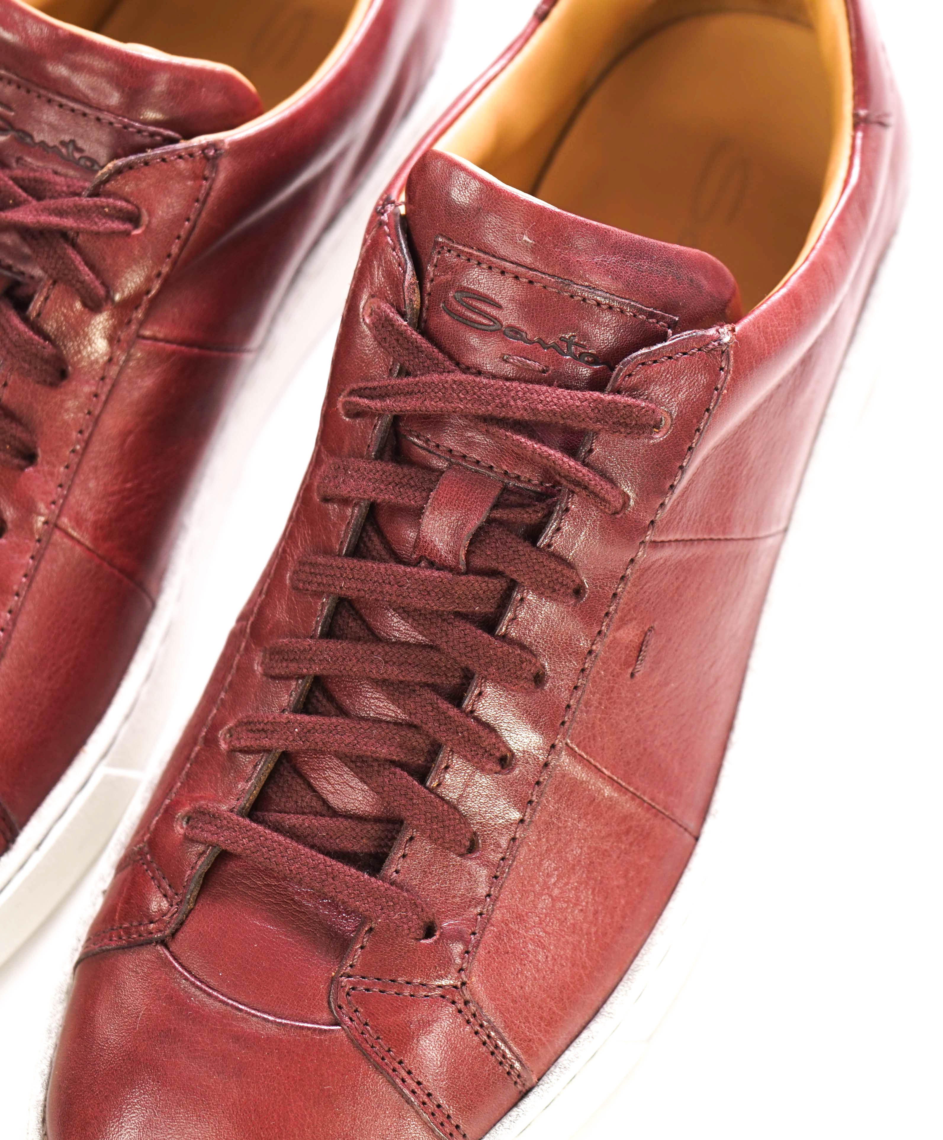 $695 SANTONI - Peyton-4 Burgundy Red Leather Sneaker - 8.5 D US 41.5 EU