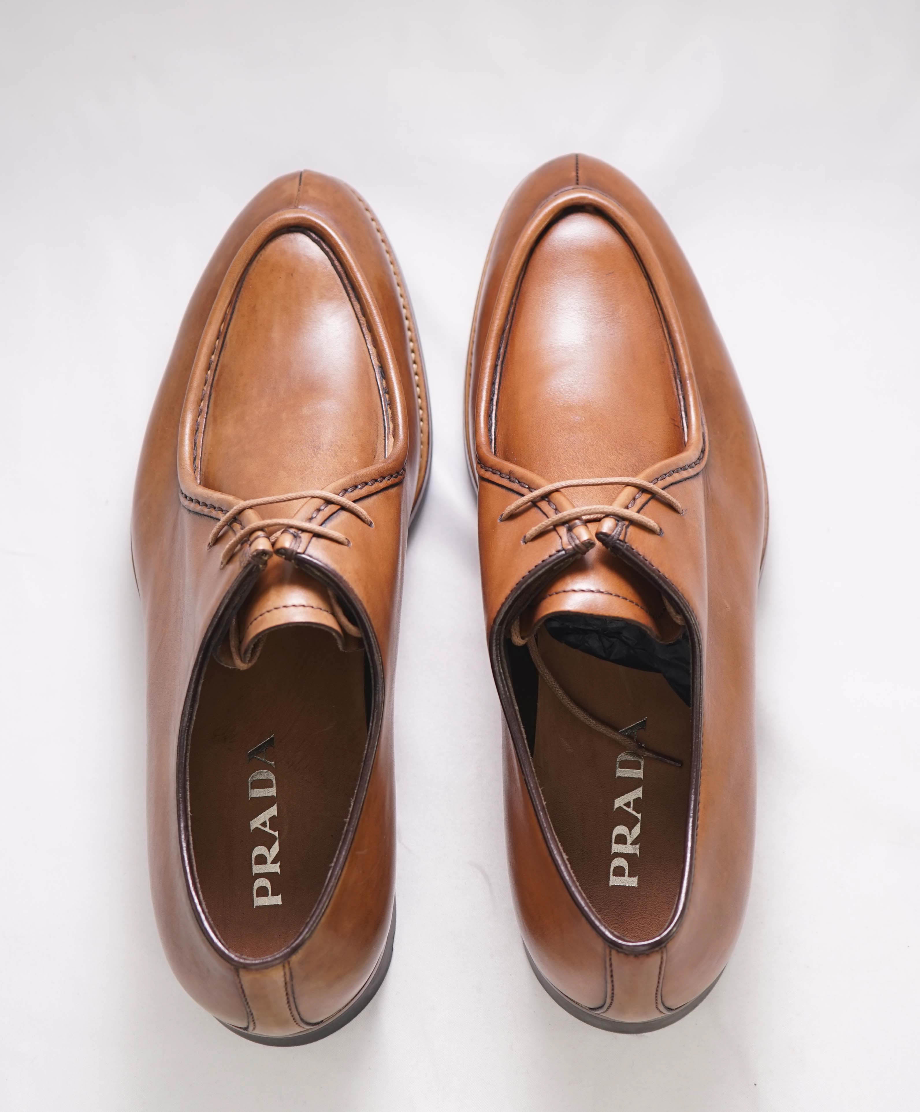 $1,150 PRADA - Brown Unique 2-Eyelet Cognac Brown Oxford - 9.5 US (8.5 IT)