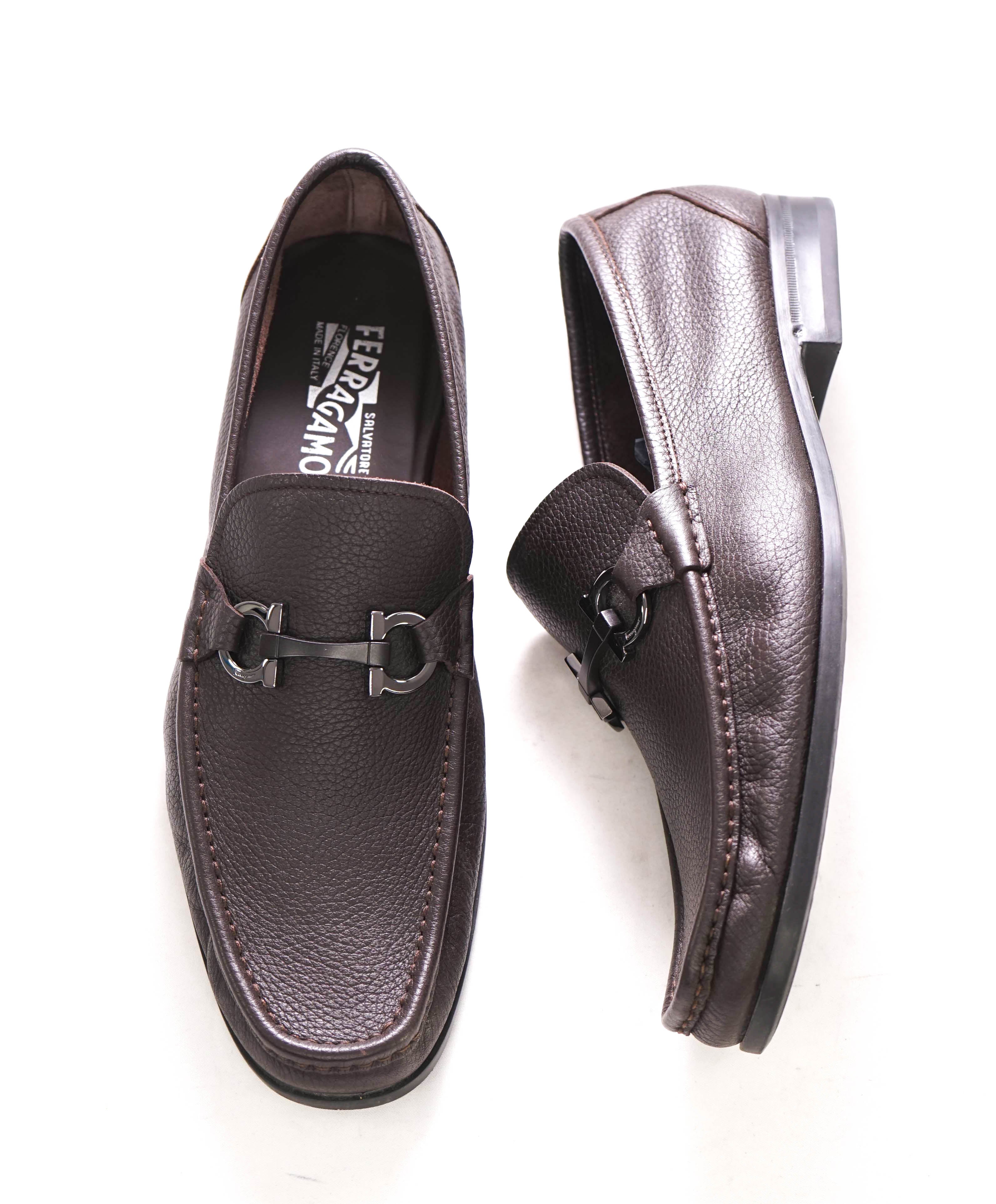 $850 SALVATORE FERRAGAMO - “GRANDIOSO" Gancini Bit Loafer Brown Leather - 12 EE