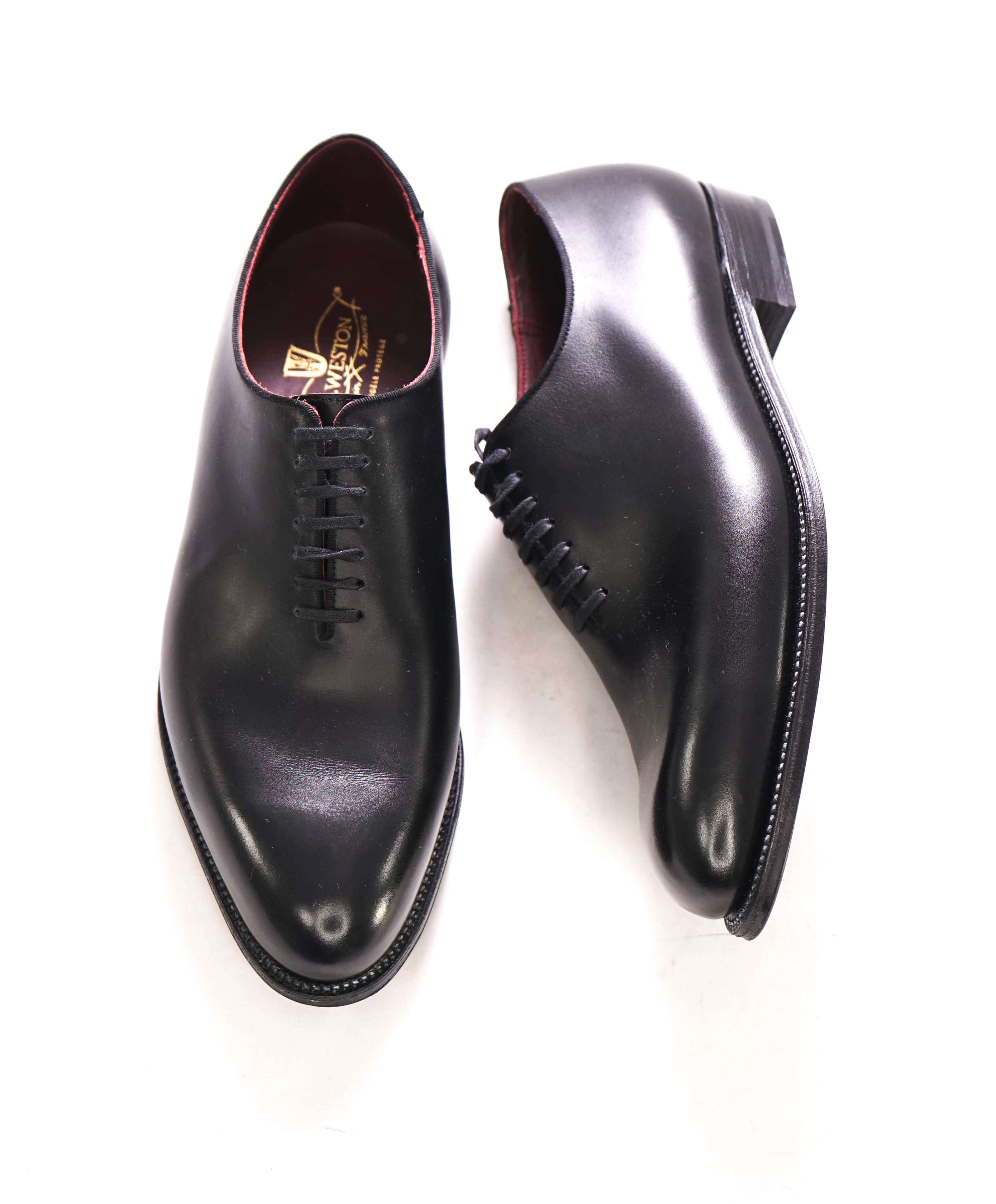 $1,395 J.M. WESTON - "ULTRA" One-Cut Black Whole-Cut Silhouette Oxfords - 8US (7UK)