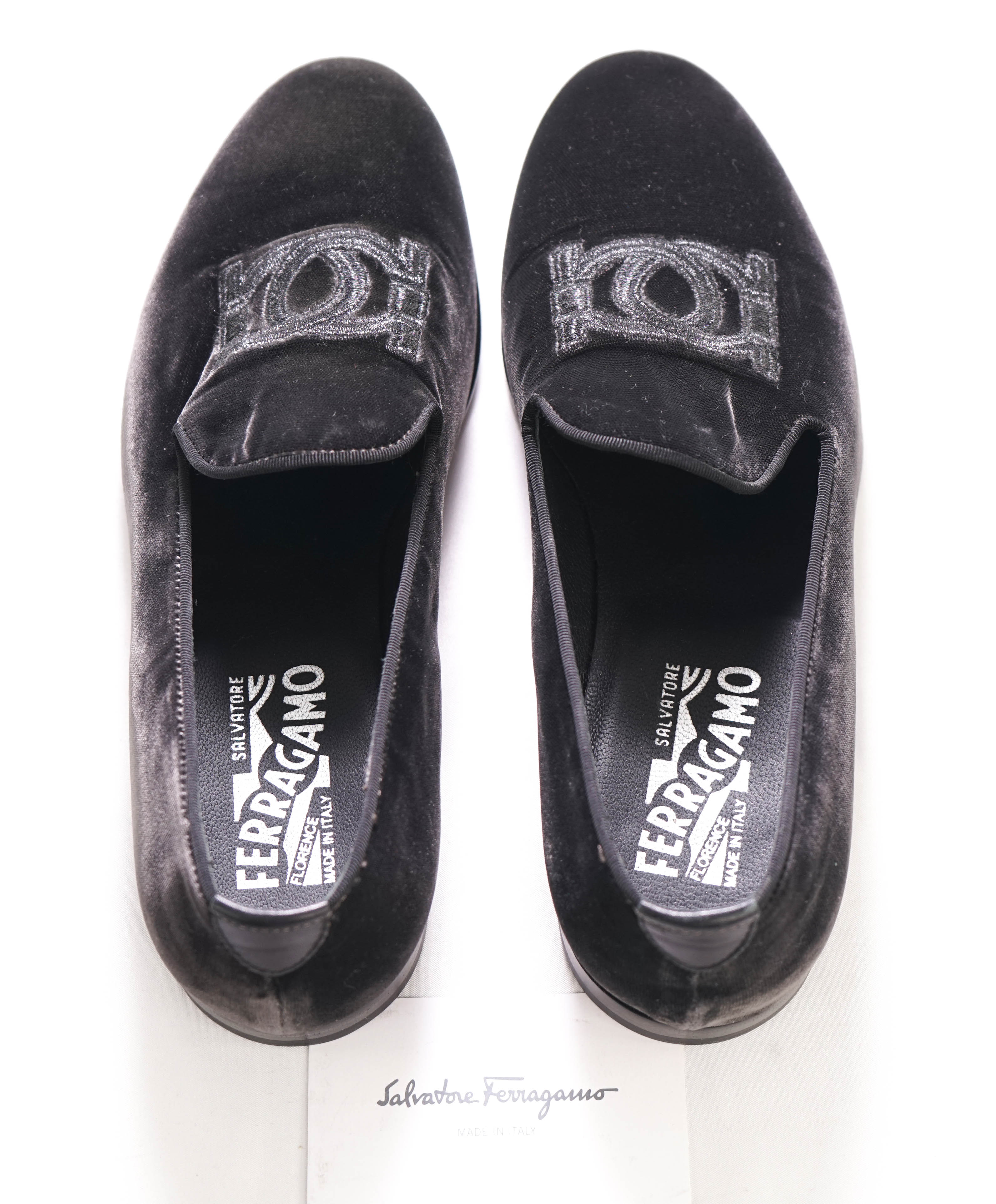 SALVATORE FERRAGAMO - Velvet Double Gancini Smoking Loafers  - 7EEE