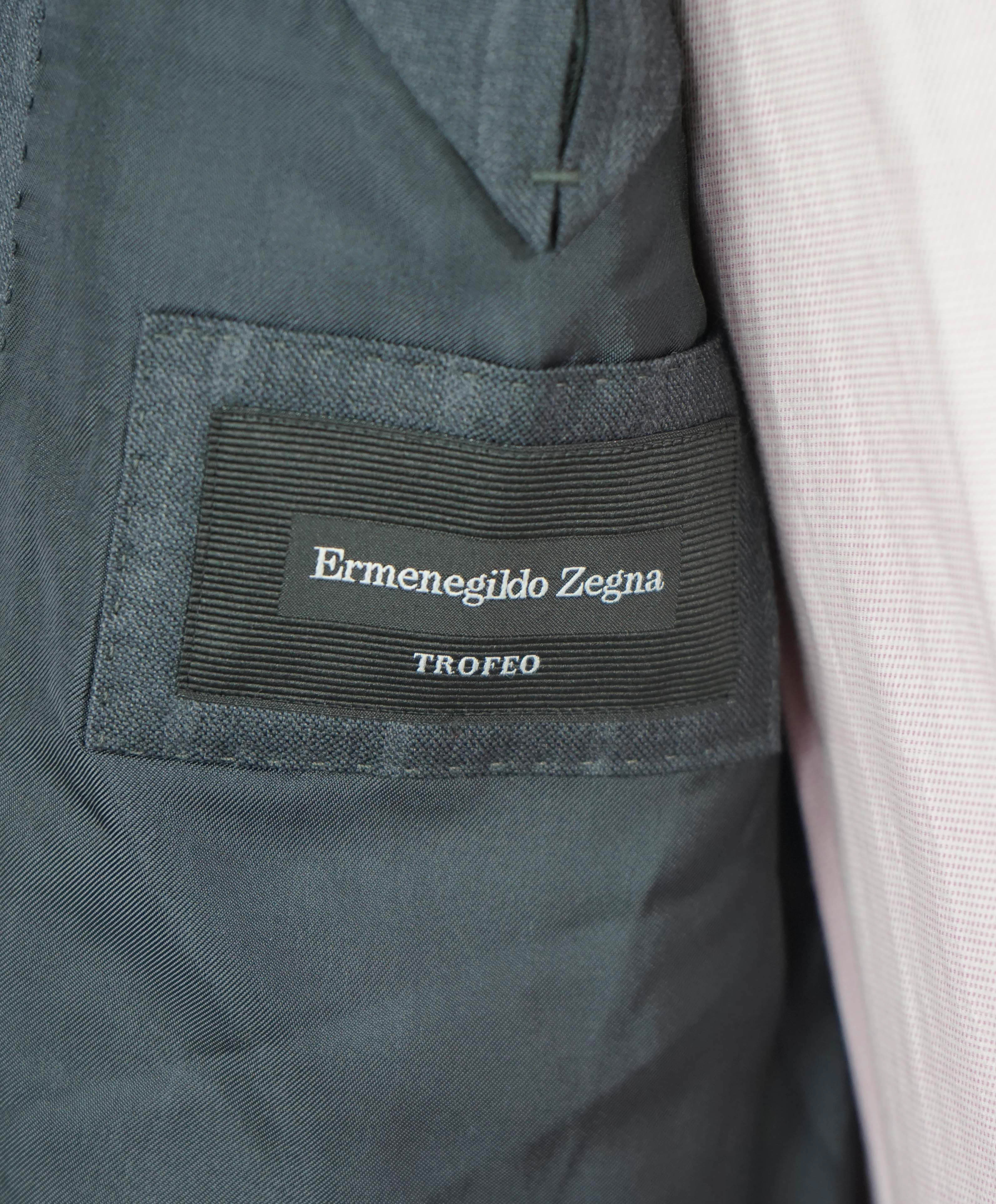 $4,690 ERMENEGILDO ZEGNA - "TROFEO" Wool Gray Chalk Stripe Suit - 40S