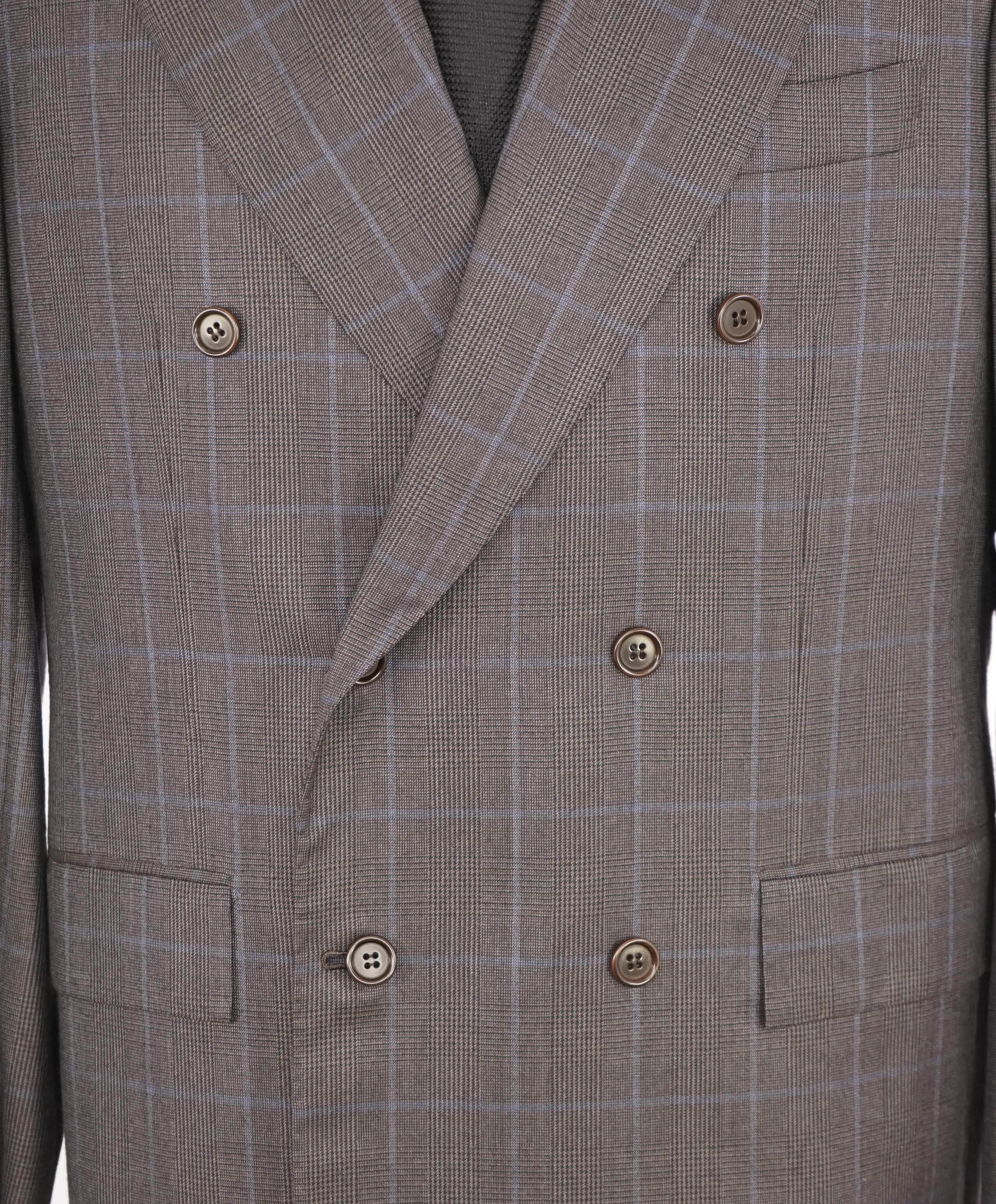 $10,000 KITON - "13,2 MICRON" Brown/Blue Glen Check Double Breasted Suit - 40S