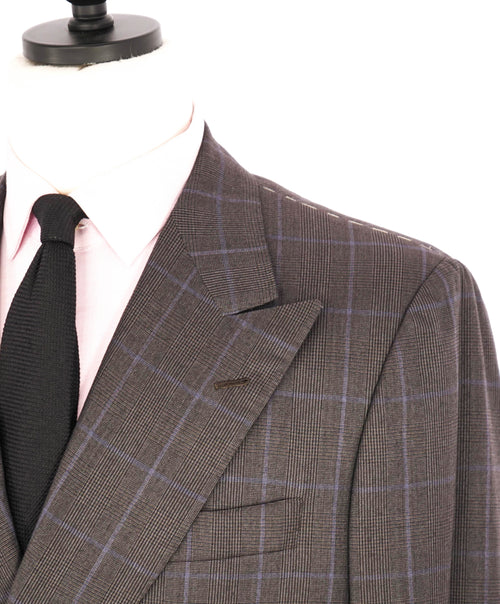 $10,000 KITON - "13,2 MICRON" Brown/Blue Glen Check Double Breasted Suit - 40S