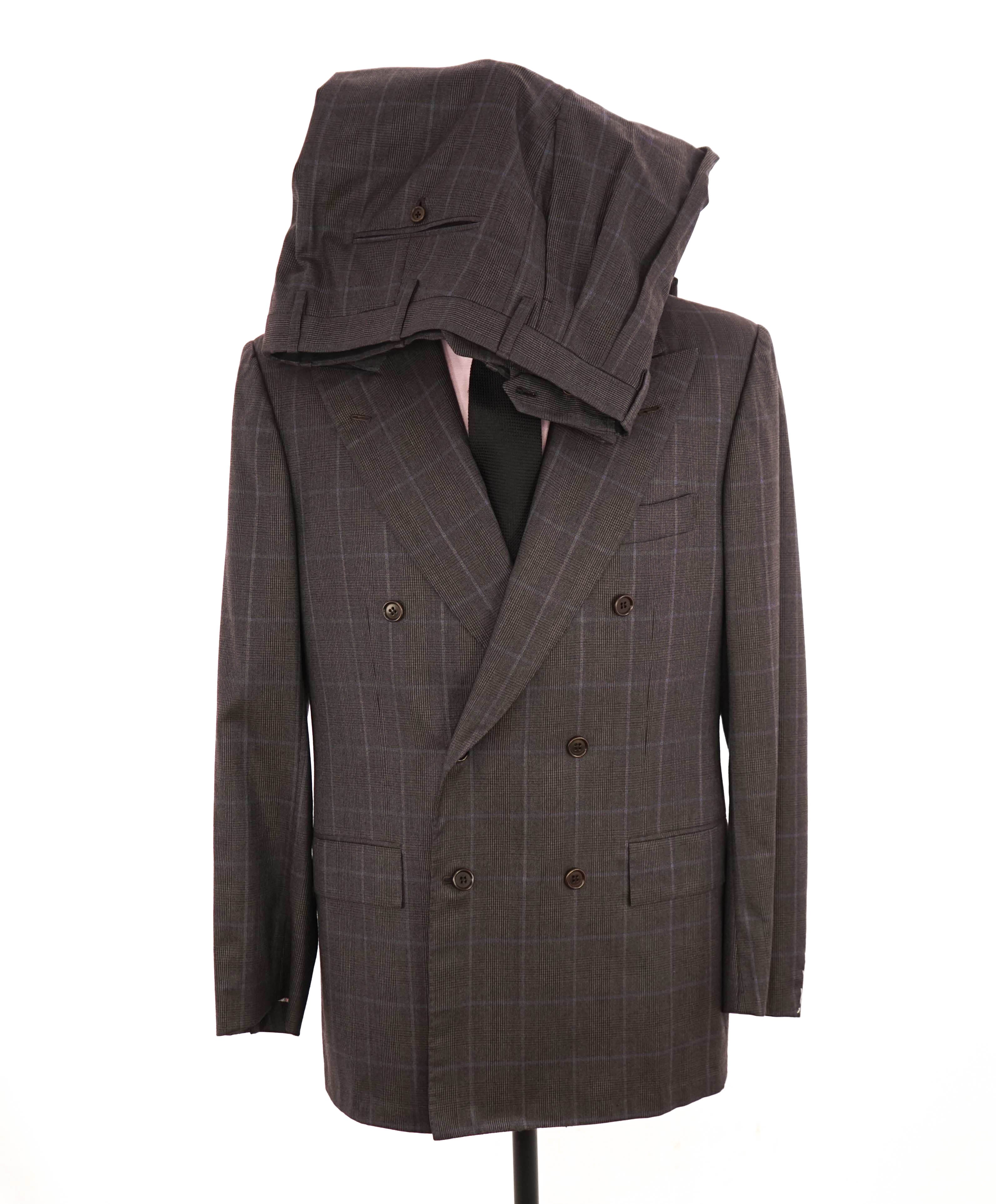 $10,000 KITON - "13,2 MICRON" Brown/Blue Glen Check Double Breasted Suit - 40S