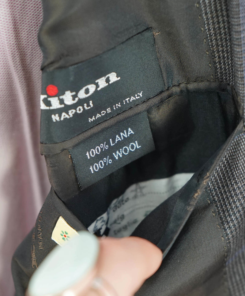 $10,000 KITON - "13,2 MICRON" Brown/Blue Glen Check Double Breasted Suit - 40S