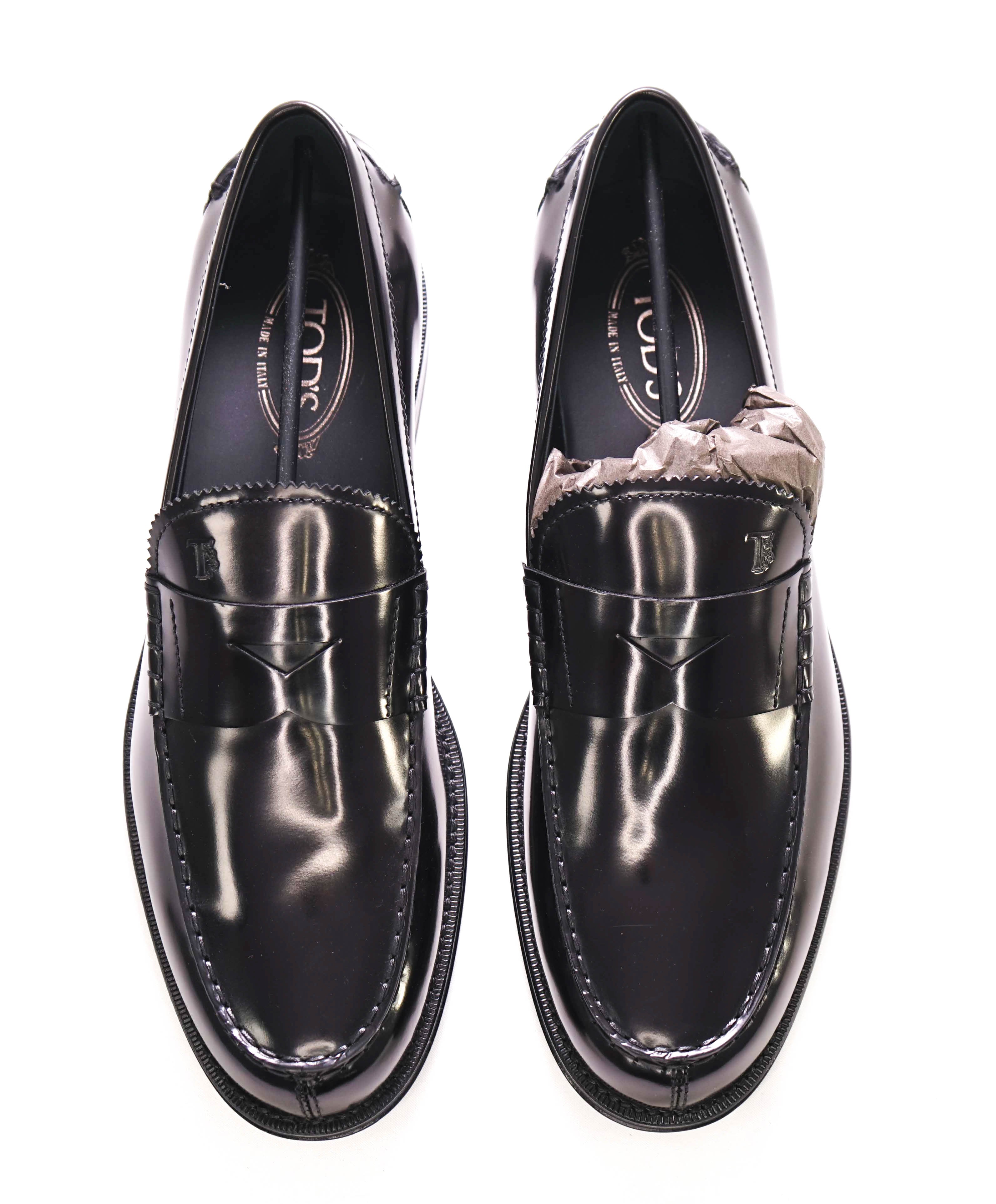 TOD’S - “Boston” Black Logo Embossed Vamp Penny Loafers - 11 US (10 T)