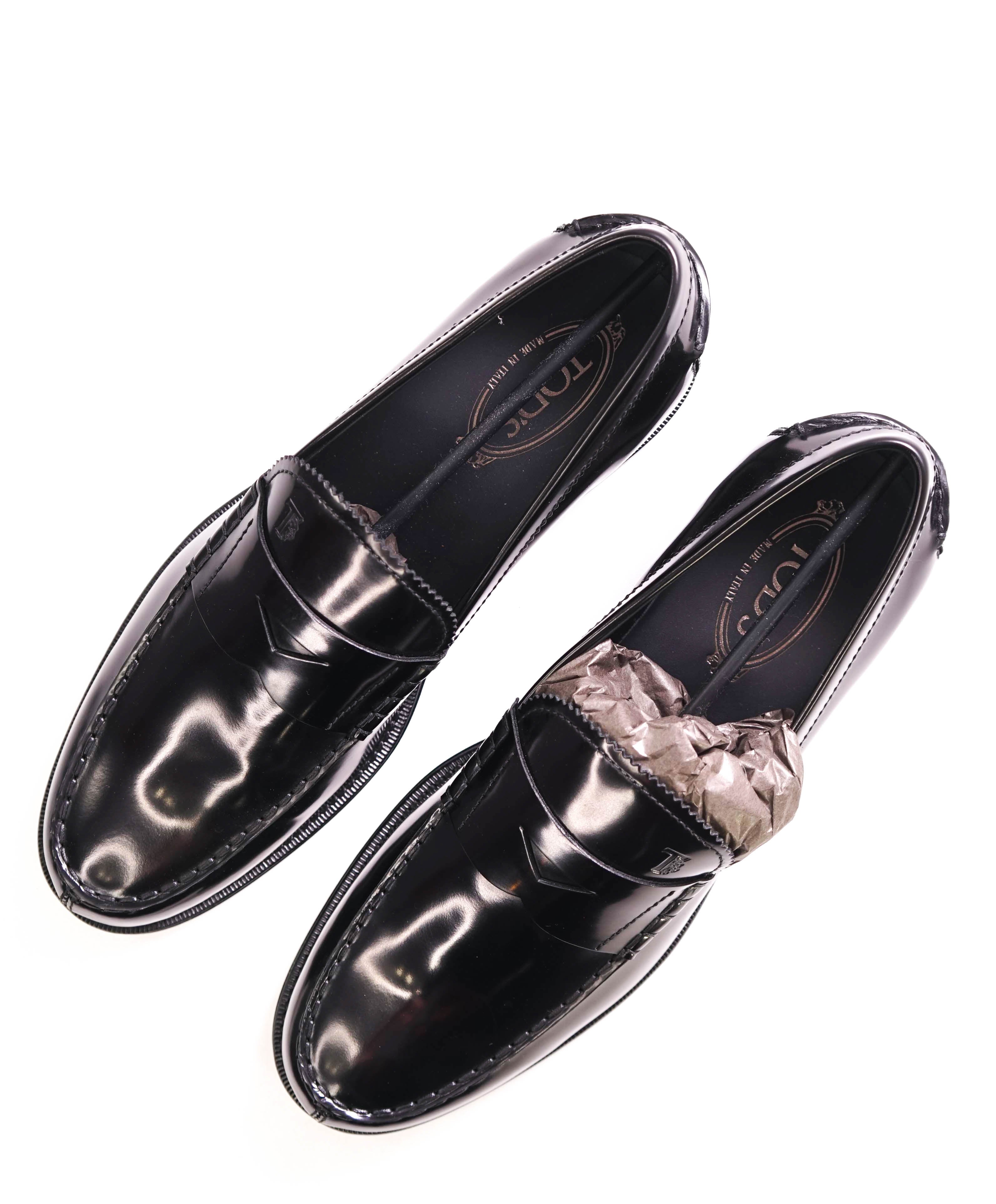 TOD’S - “Boston” Black Logo Embossed Vamp Penny Loafers - 11 US (10 T)