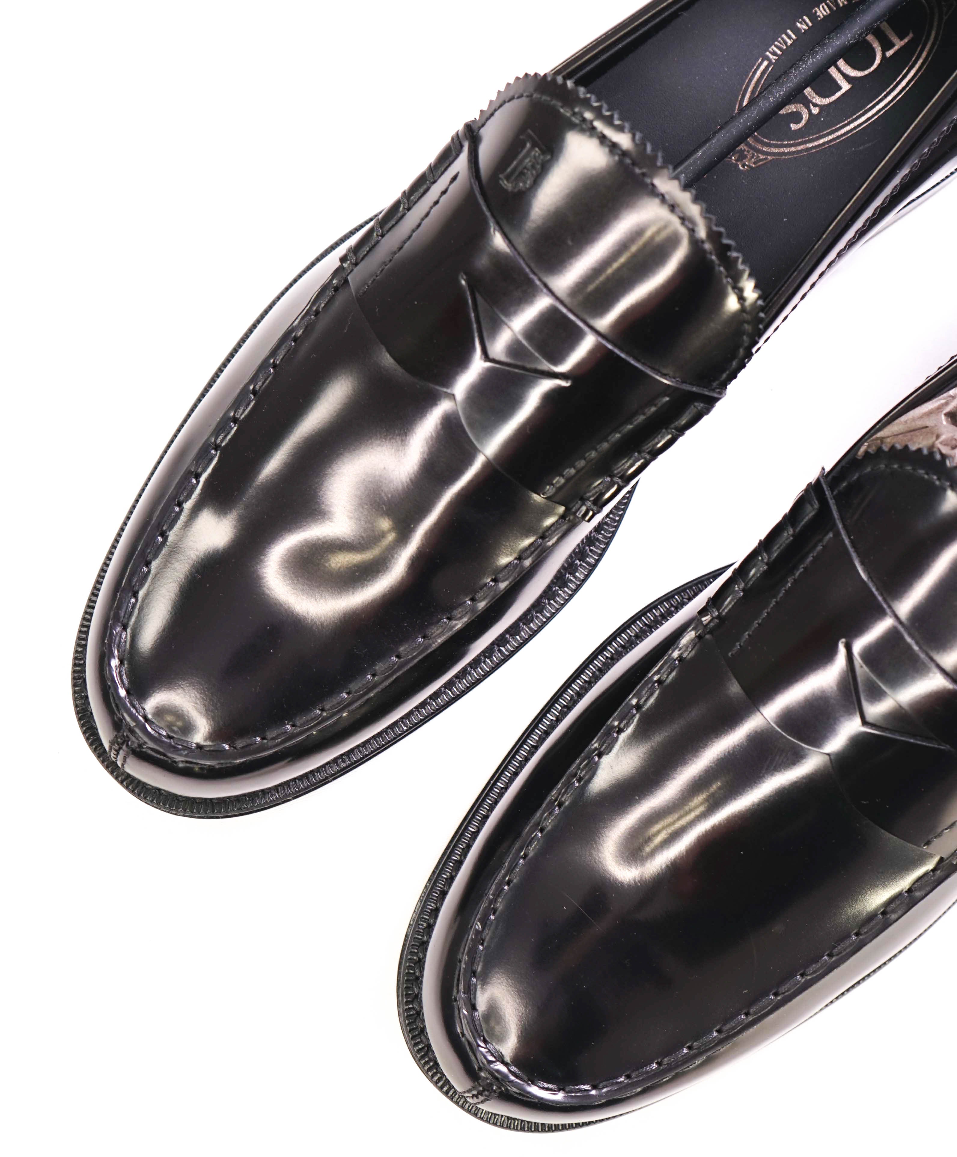 TOD’S - “Boston” Black Logo Embossed Vamp Penny Loafers - 11 US (10 T)