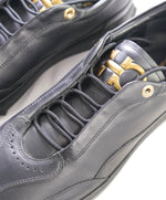 $750 SALVATORE FERRAGAMO - Black Gold Gancini Sneaker - 10 US