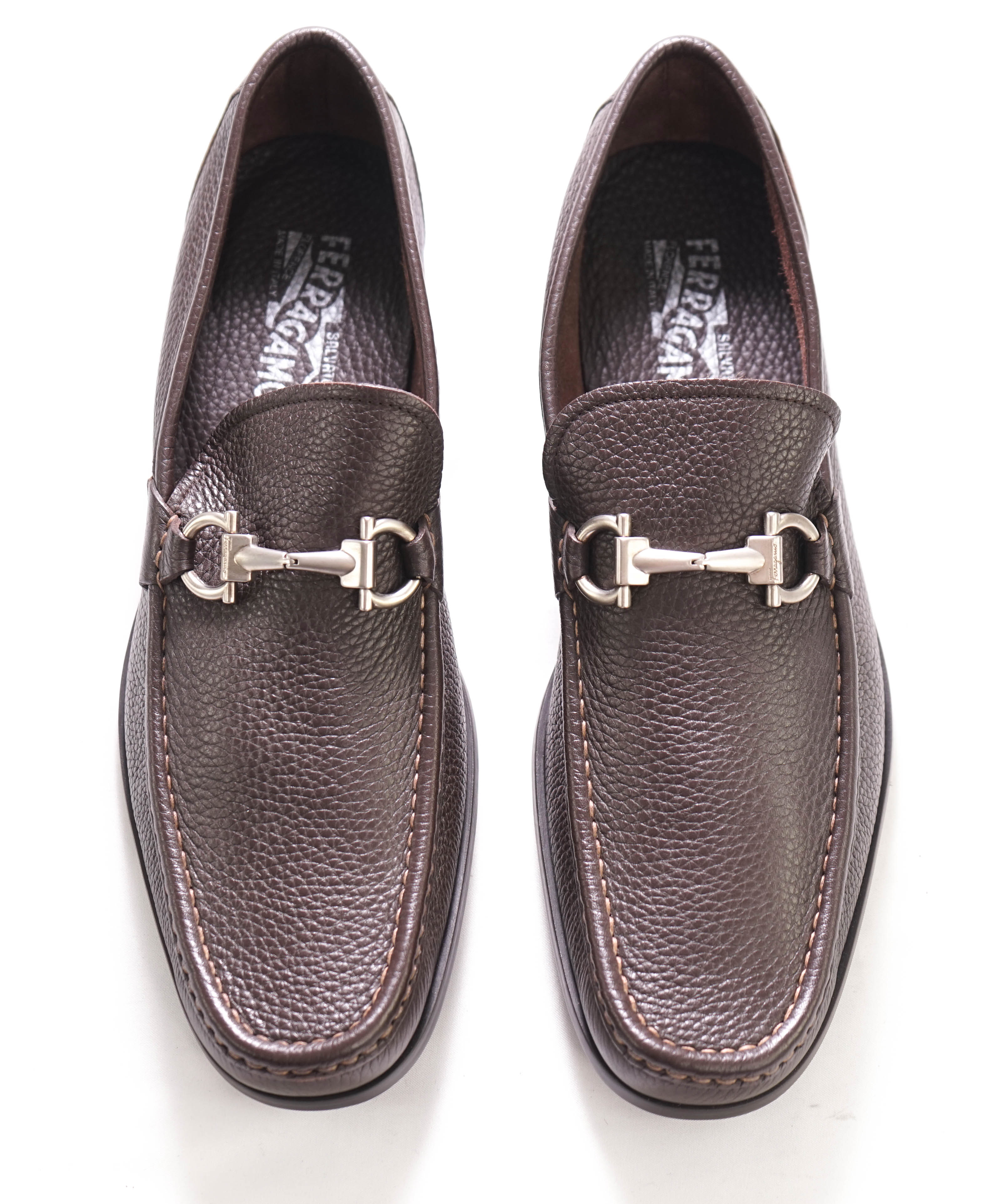 SALVATORE FERRAGAMO - “Magnifico” Brown Slip-On Loafer Logo Bit - 11.5