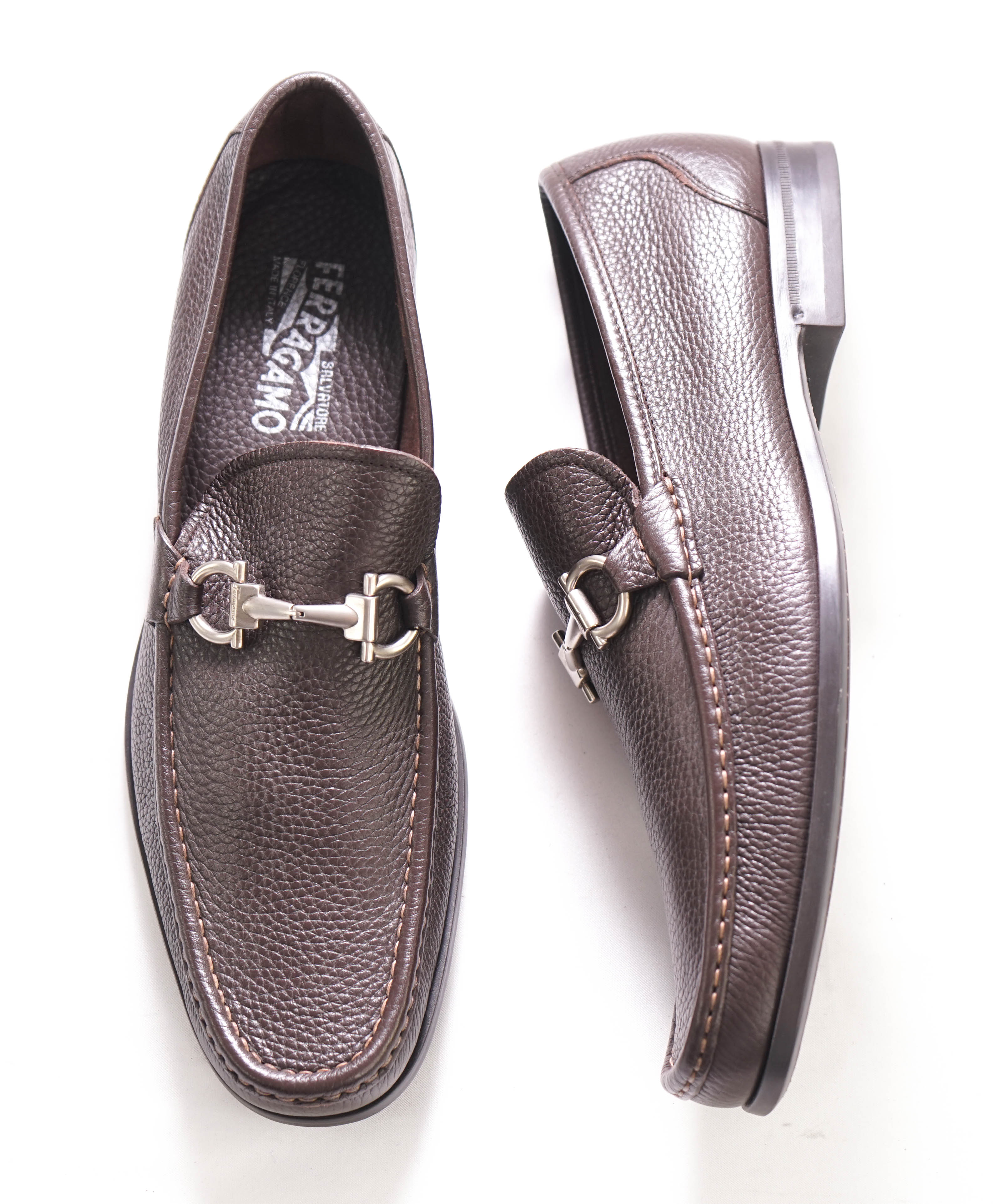 SALVATORE FERRAGAMO - “Magnifico” Brown Slip-On Loafer Logo Bit - 11.5