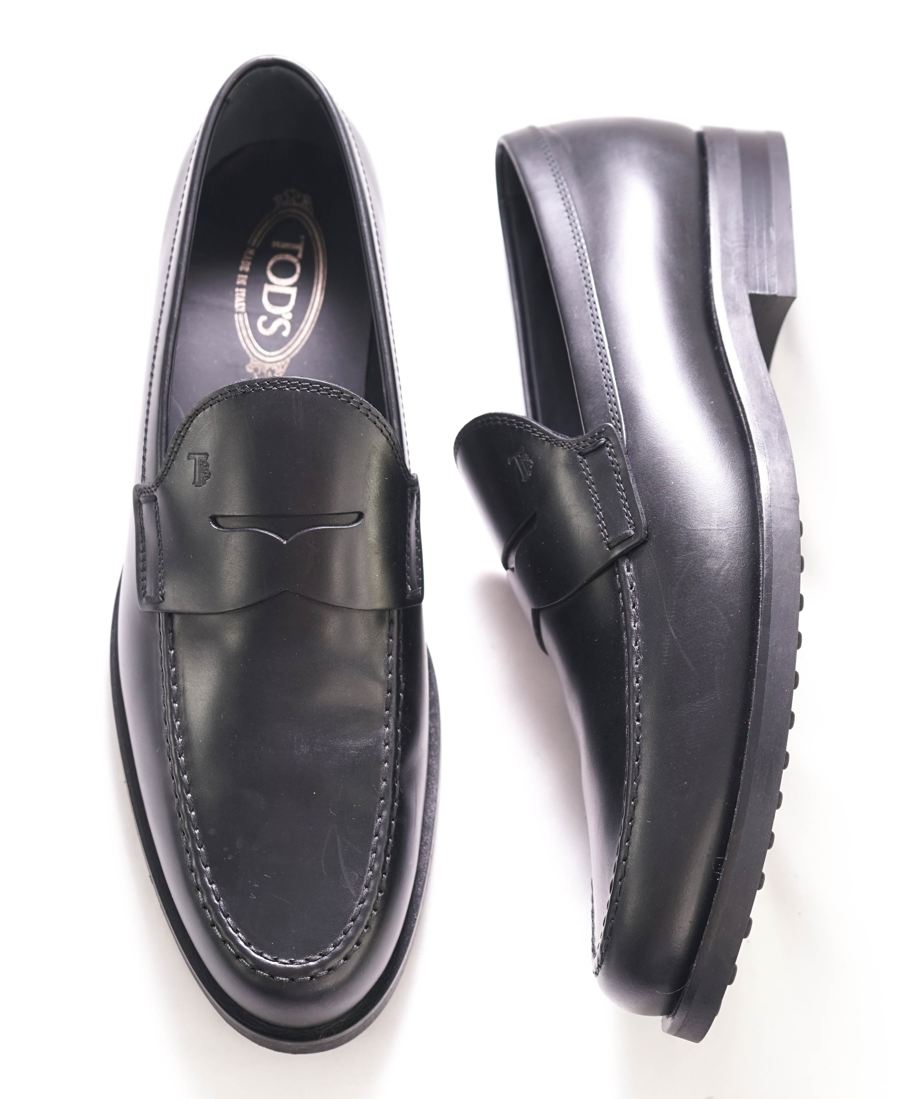 TOD’S - Black Logo Embossed Vamp Penny Loafers - 12 US (11 IT)