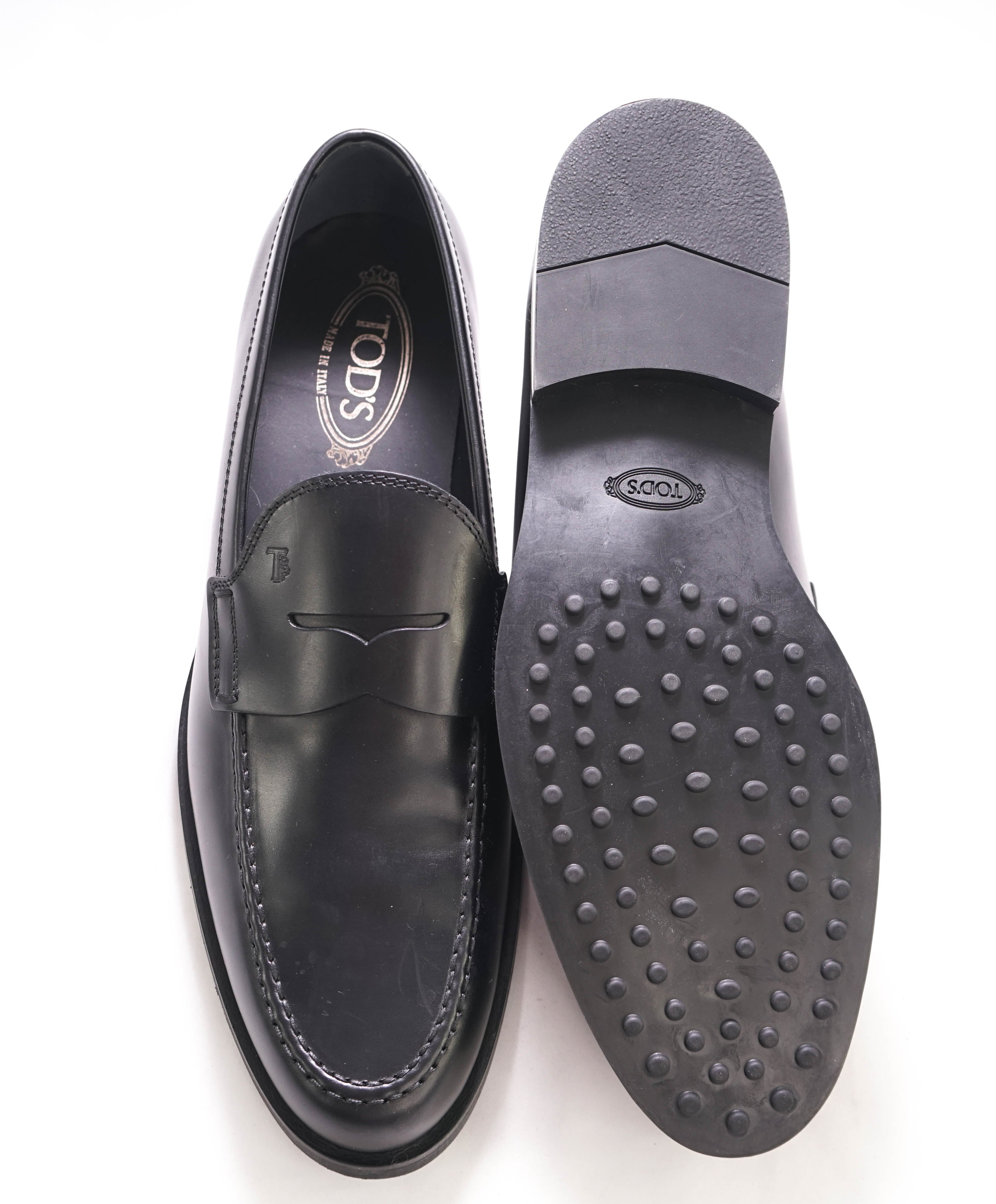 TOD’S - Black Logo Embossed Vamp Penny Loafers - 12 US (11 IT)