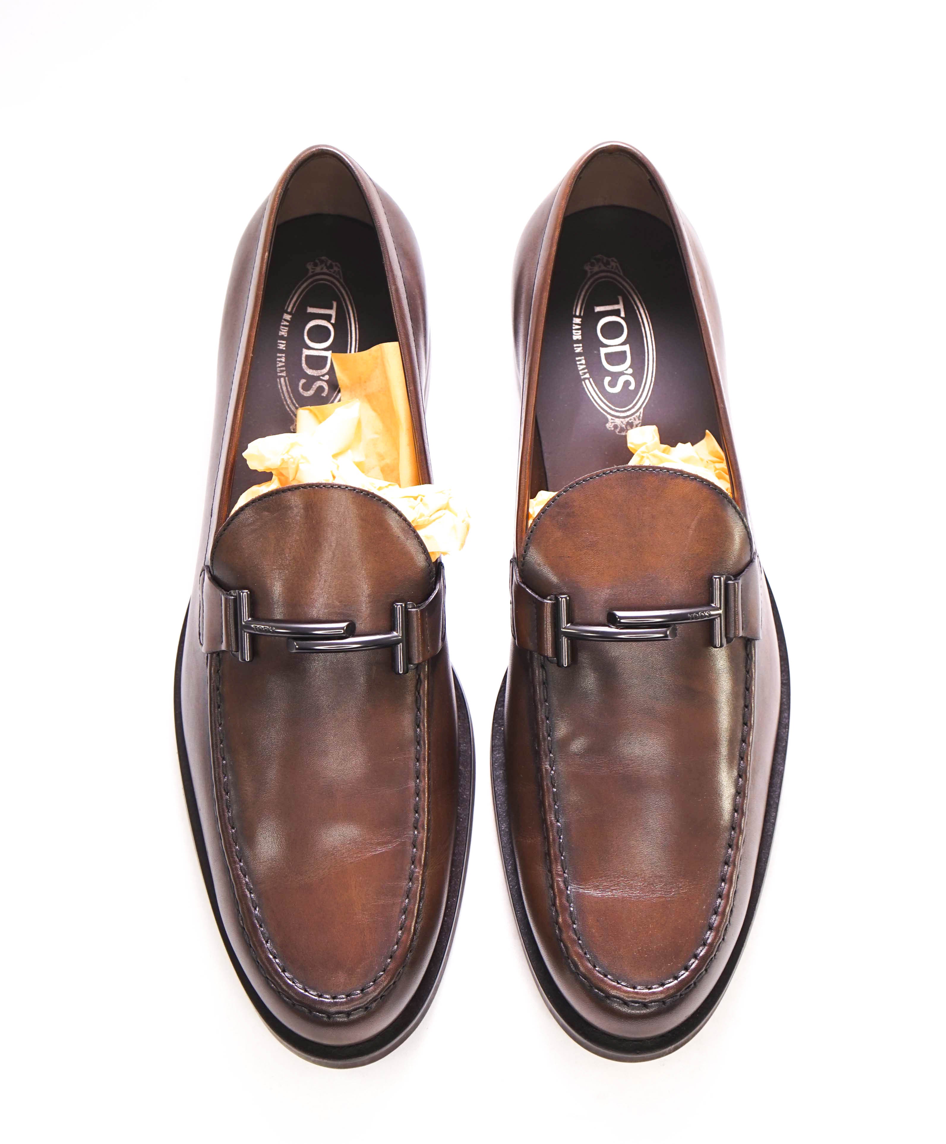 TOD’S - “Boston” Brown Logo Embossed Logo Vamp Bit Loafers - 12.5 US (11.5 T)