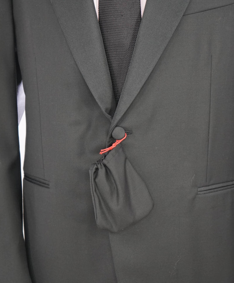 $3,000 ISAIA - Satin PEAK LAPEL Black Wool Tuxedo Dinner Jacket Blazer - 48R