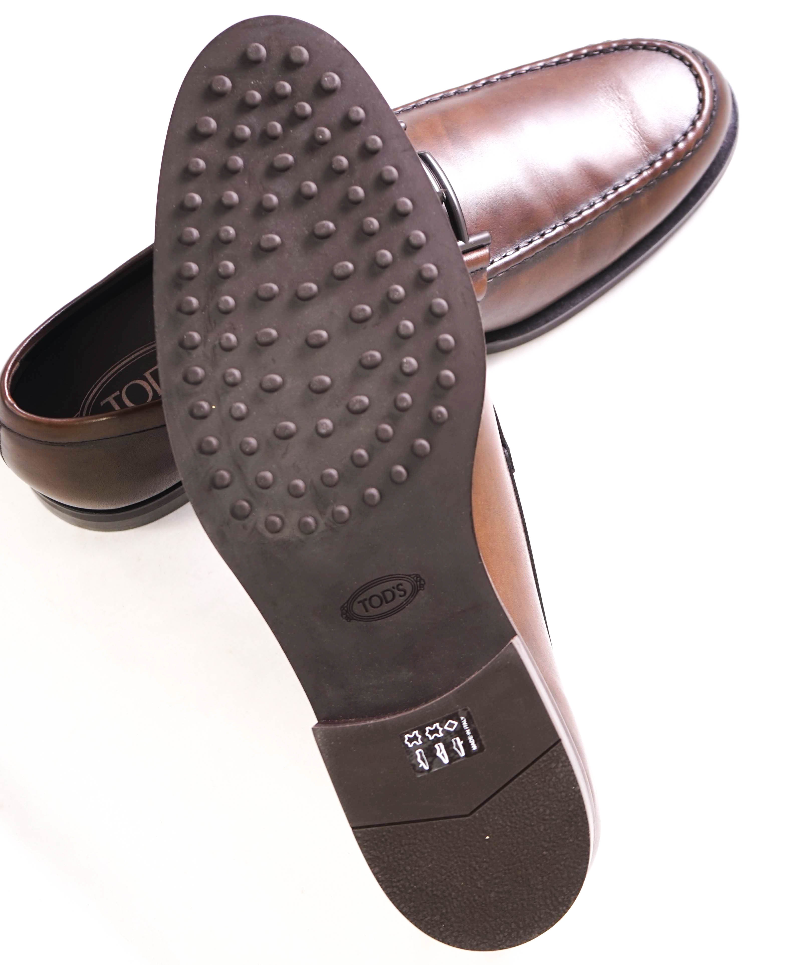 TOD’S - “Boston” Brown Logo Embossed Logo Vamp Bit Loafers - 12.5 US (11.5 T)