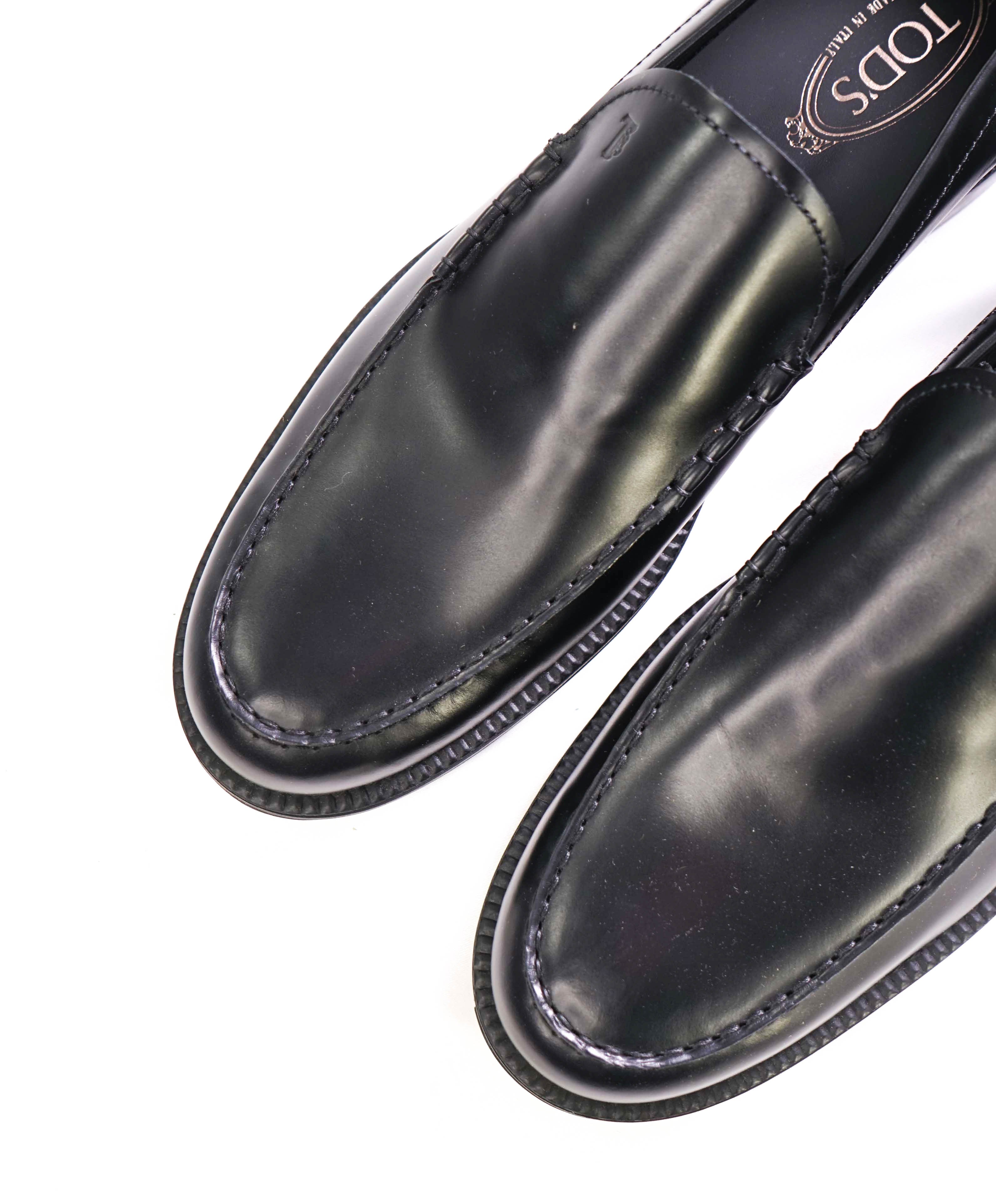 TOD’S - “Boston” Black Logo Embossed Smooth Vamp Loafers - 13 US (12 T)