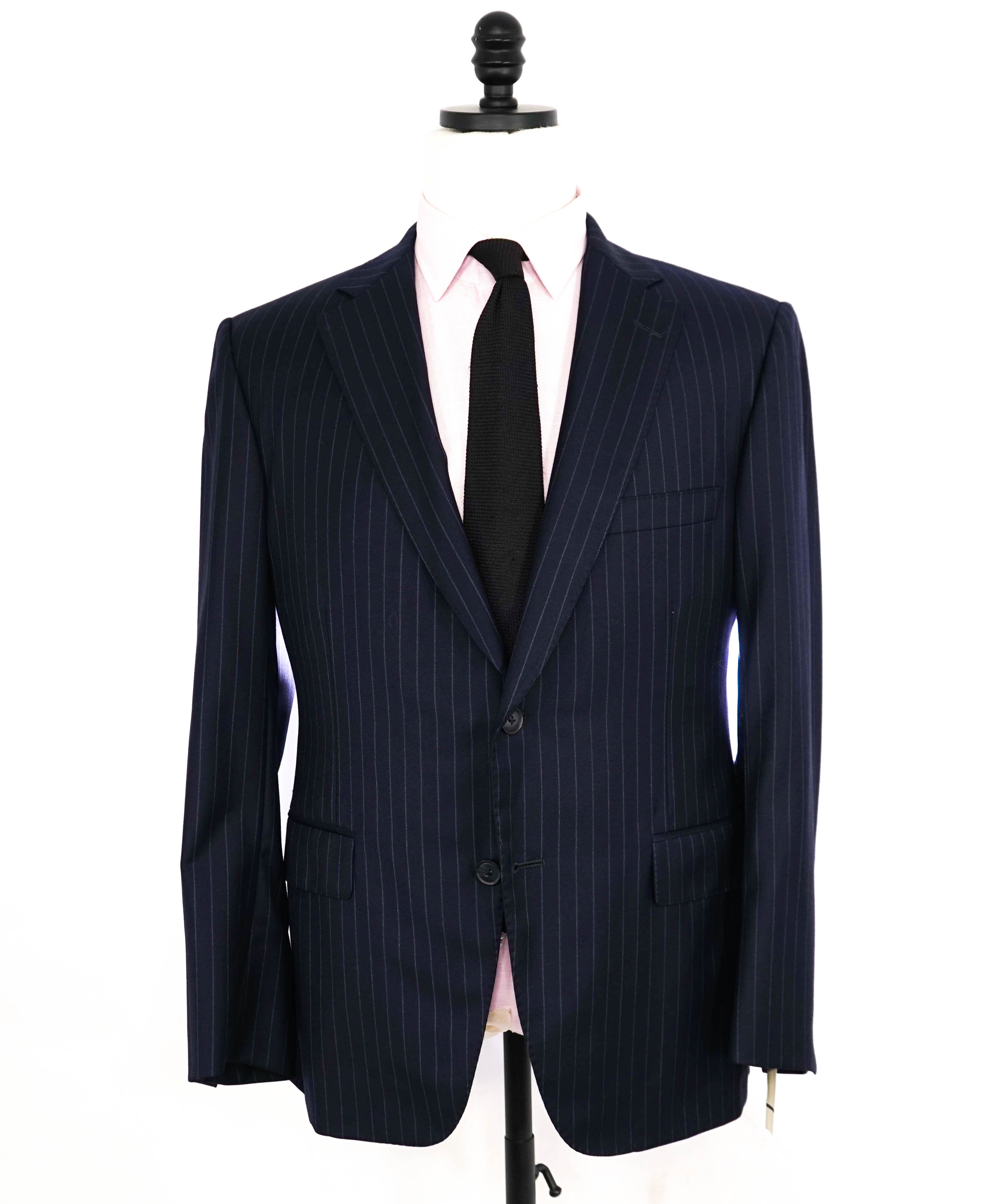 $1,595 PAUL STUART - Navy / Blue Chalk Stripe Wool Notch Lapel 2-Btn Suit - 40S