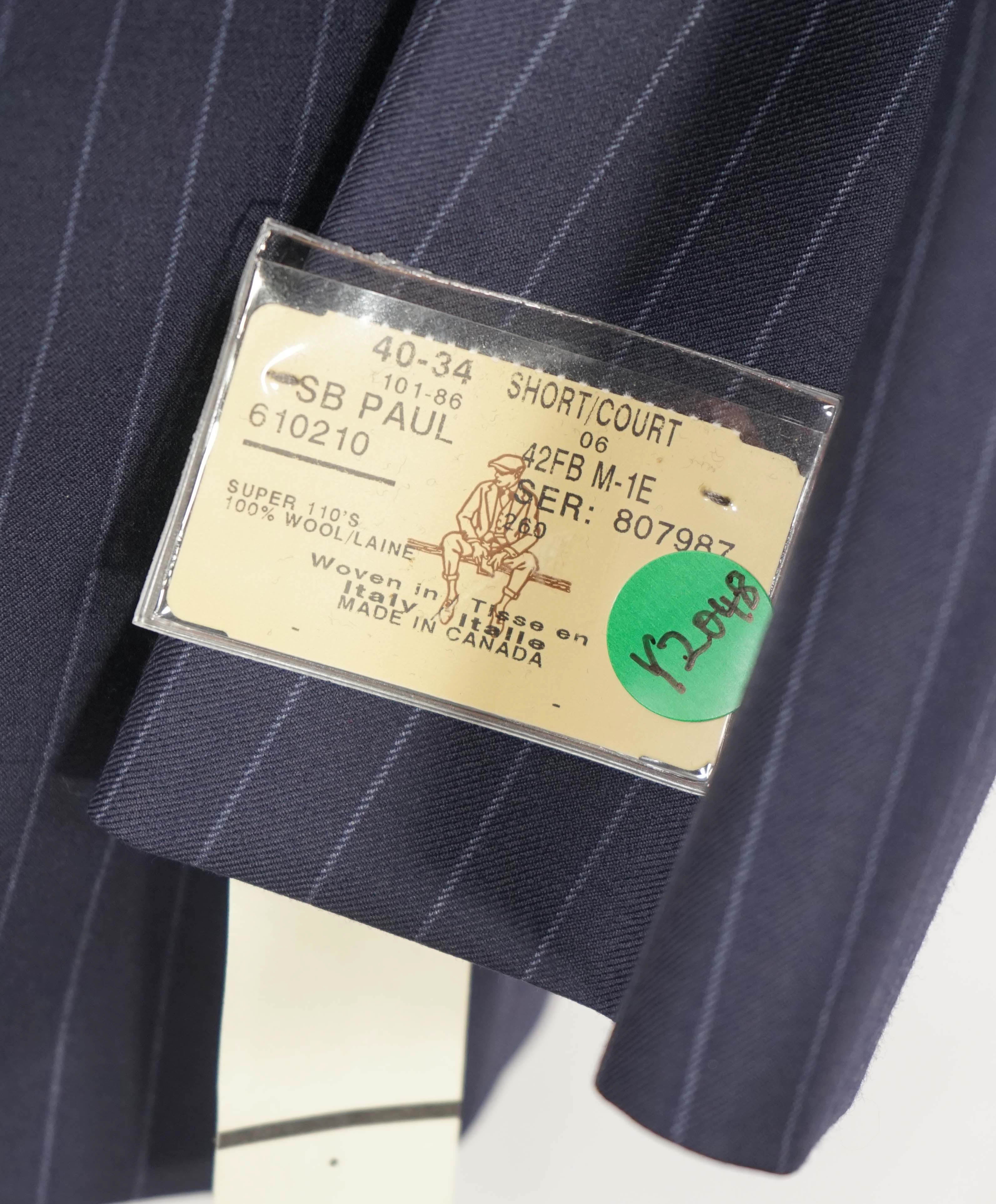 $1,595 PAUL STUART - Navy / Blue Chalk Stripe Wool Notch Lapel 2-Btn Suit - 40S