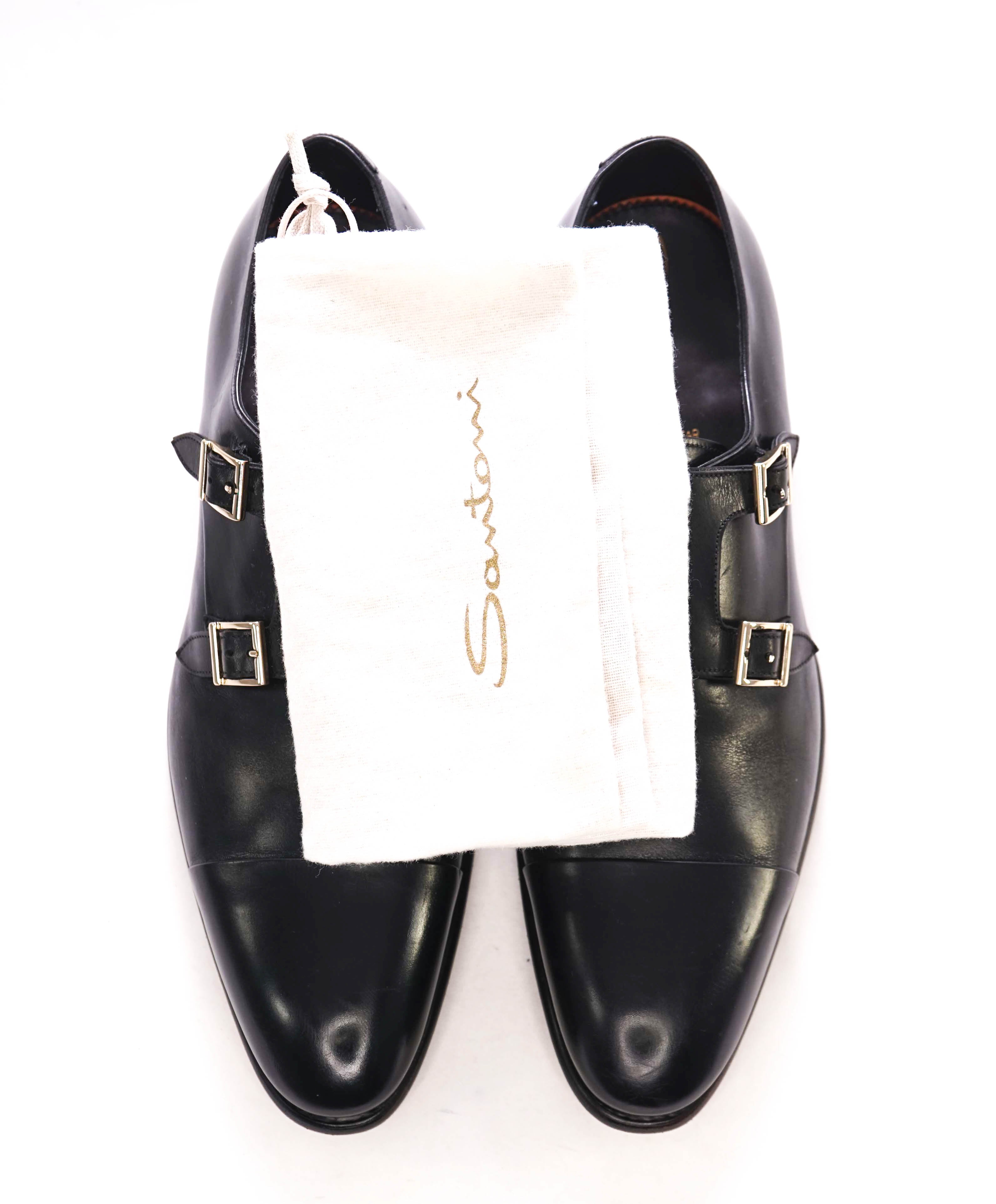 $1,595 SANTONI - "GOODYEAR” Black Monk Strap Loafers - 13 US (12 IT)