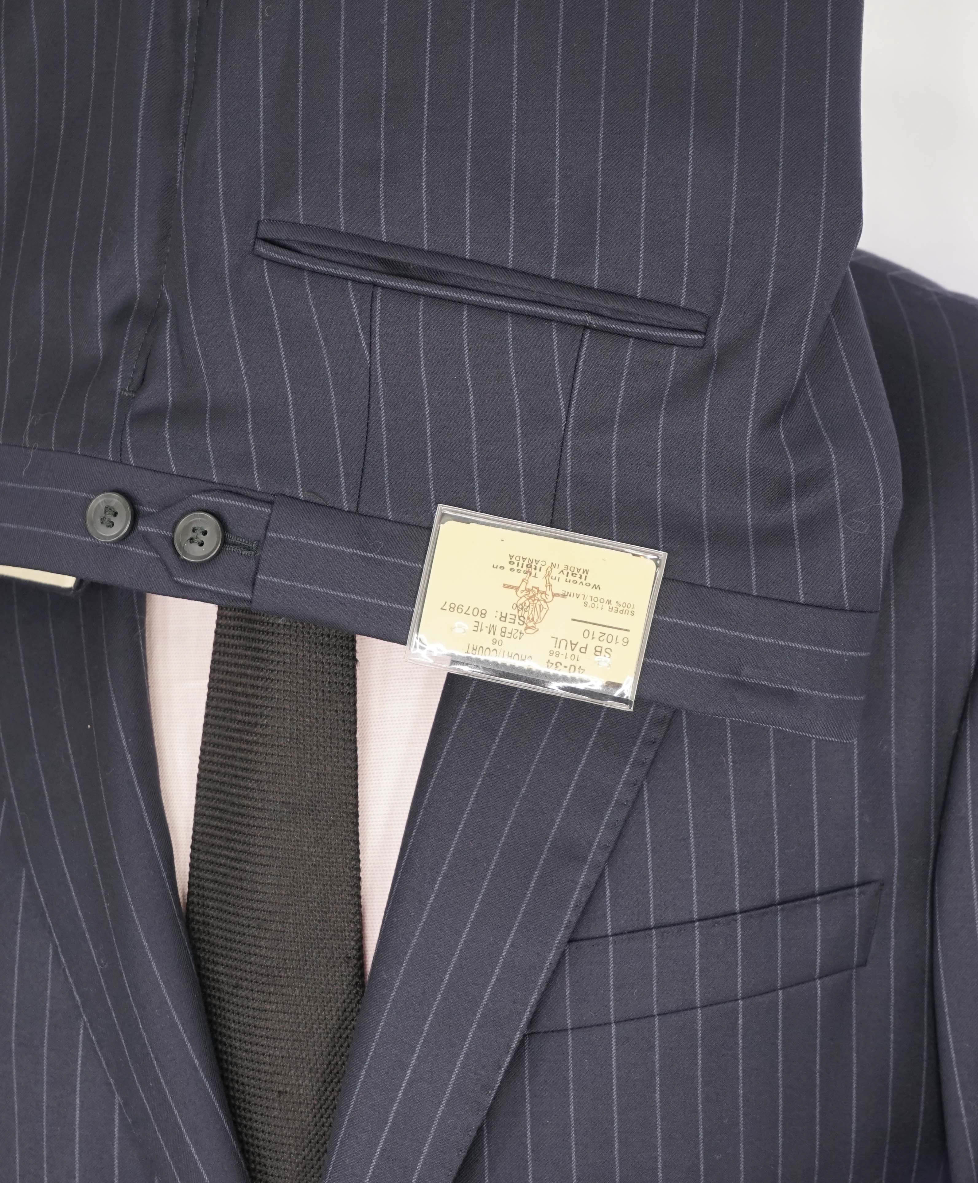 $1,595 PAUL STUART - Navy / Blue Chalk Stripe Wool Notch Lapel 2-Btn Suit - 40S