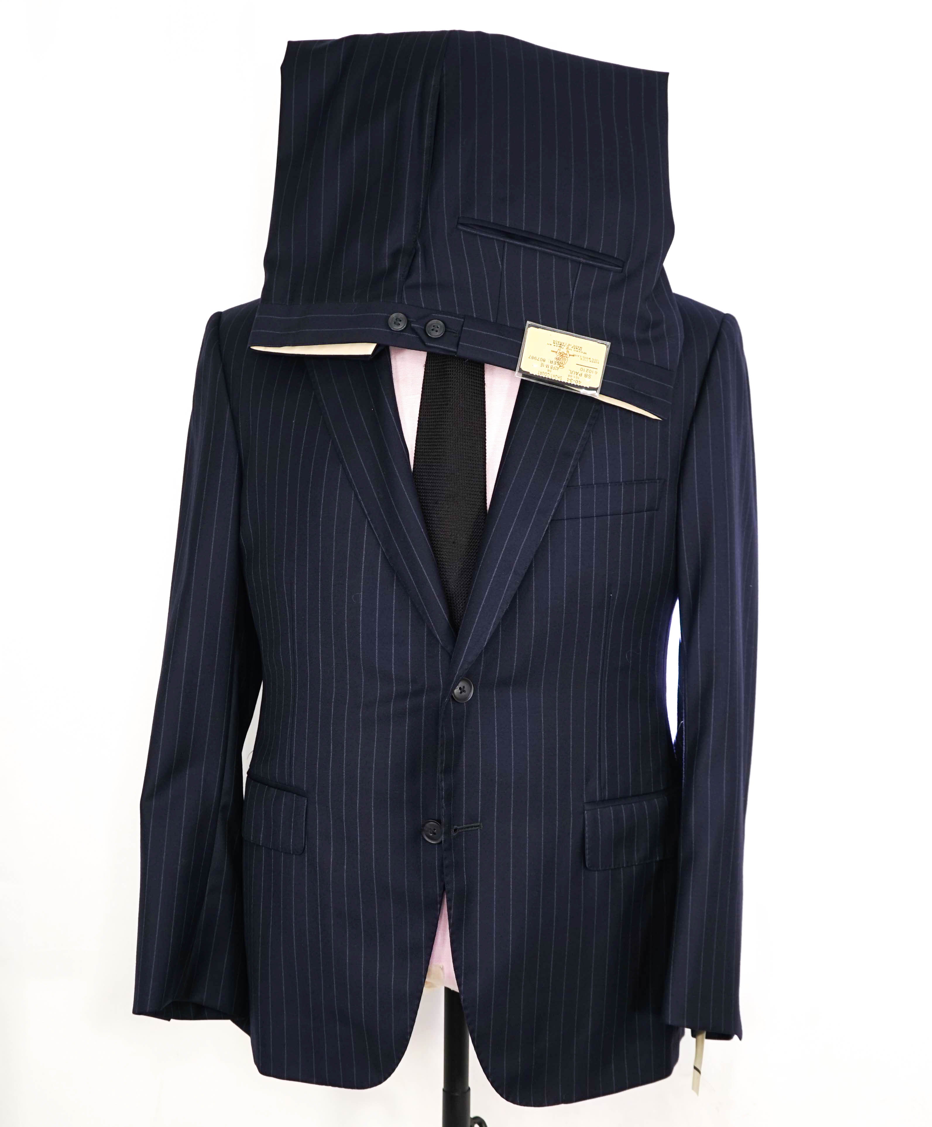 $1,595 PAUL STUART - Navy / Blue Chalk Stripe Wool Notch Lapel 2-Btn Suit - 40S