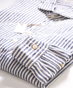 $445 ELEVENTY - Popover Cotton (linen feel) Ivory/Blue Button Down Shirt - M