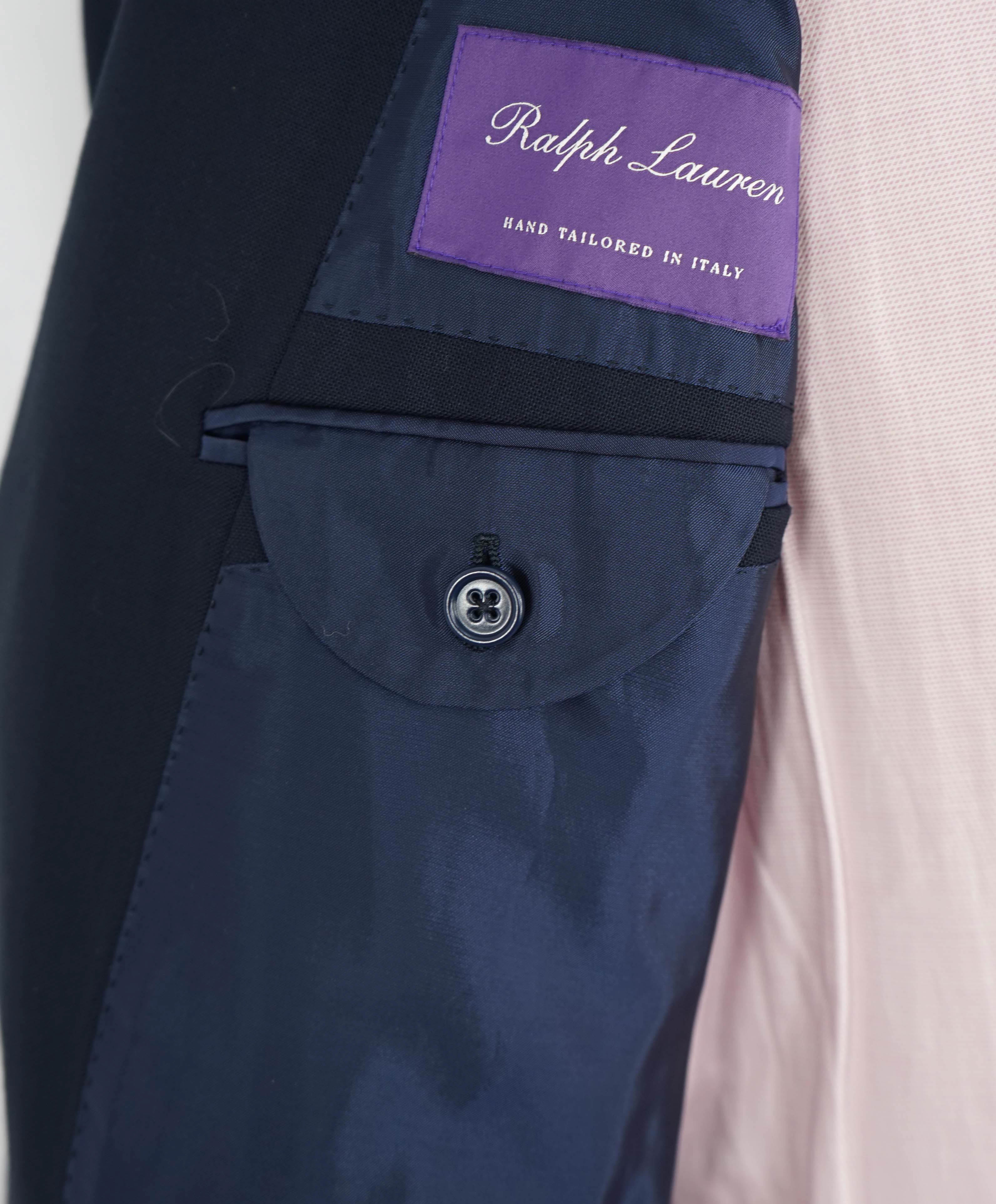 RALPH LAUREN PURPLE LABEL - Navy Blue "KENT 2-Btn" Oxford Weave Suit - 42R