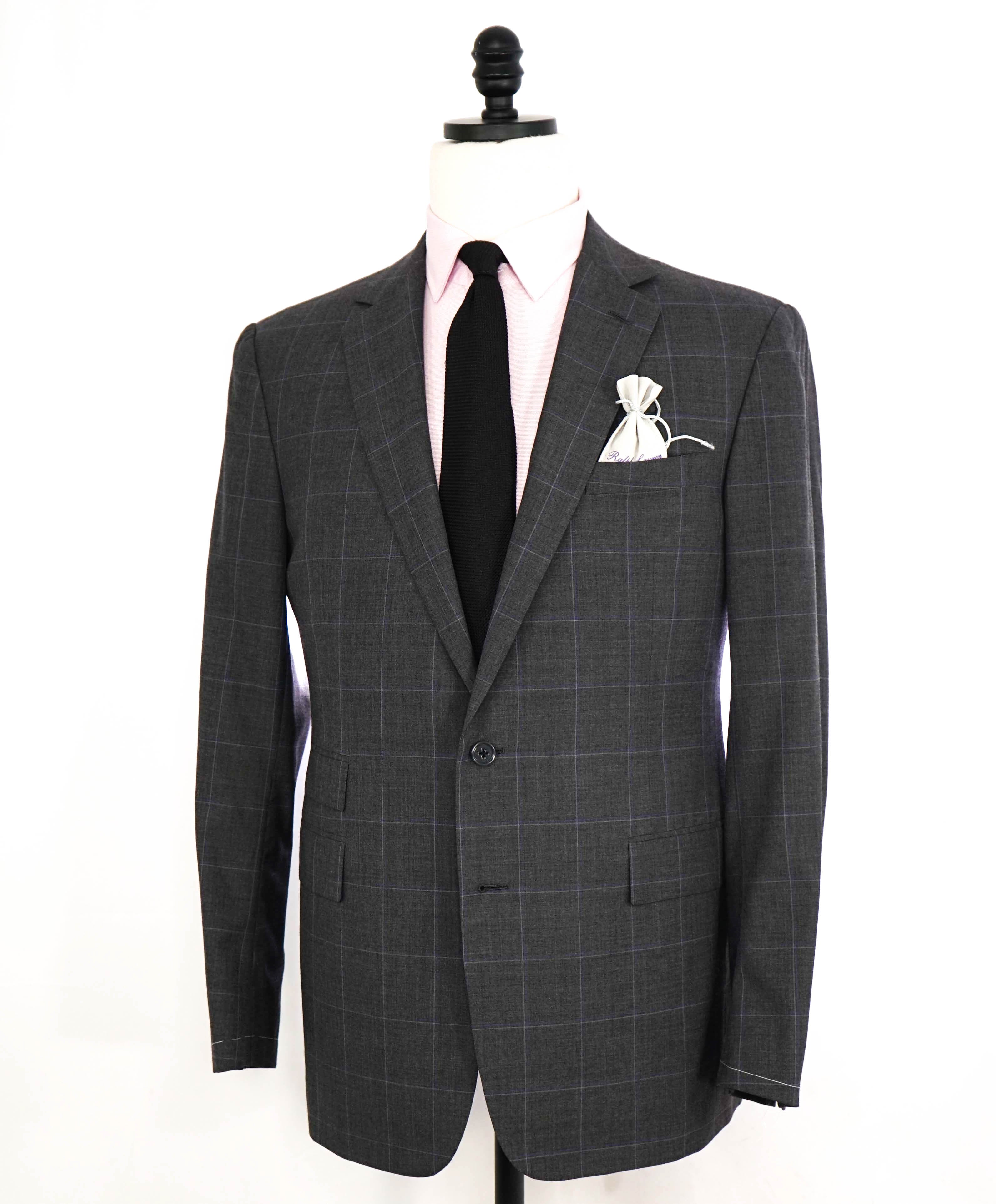 RALPH LAUREN PURPLE LABEL - Gray & Purple Windowpane SIDE TAB Suit - 42R