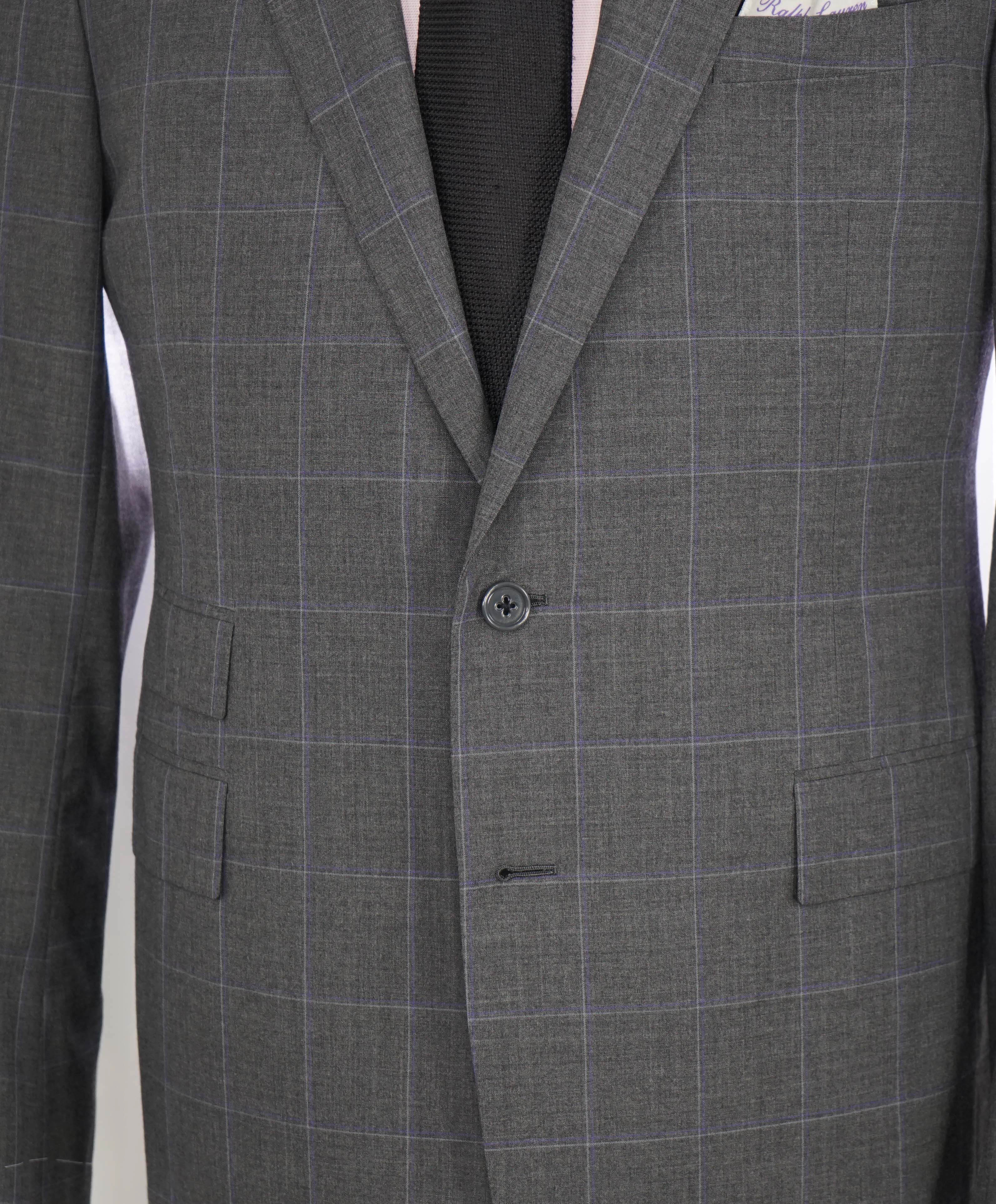 RALPH LAUREN PURPLE LABEL - Gray & Purple Windowpane SIDE TAB Suit - 42R