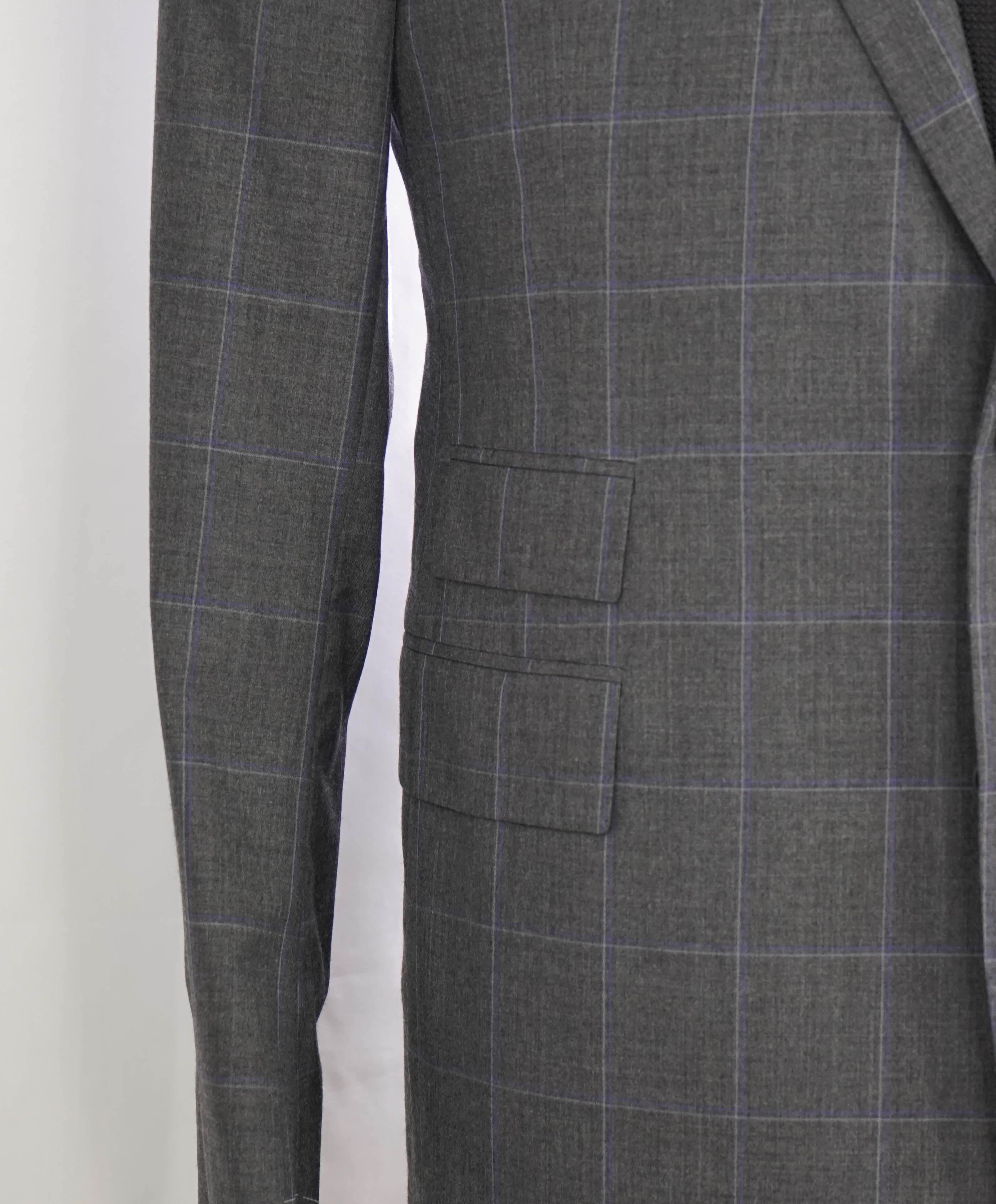 RALPH LAUREN PURPLE LABEL - Gray & Purple Windowpane SIDE TAB Suit - 42R