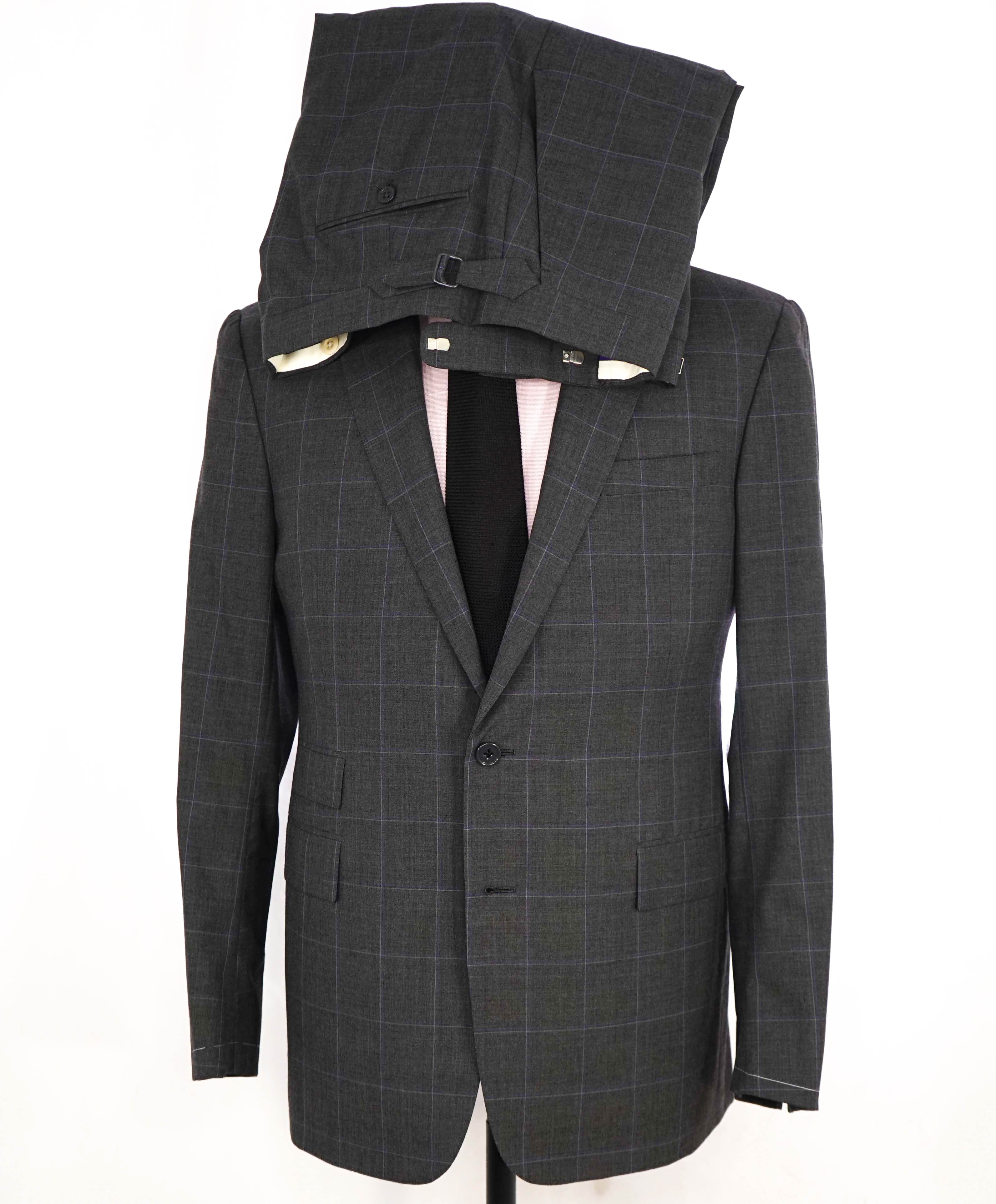 RALPH LAUREN PURPLE LABEL - Gray & Purple Windowpane SIDE TAB Suit - 42R